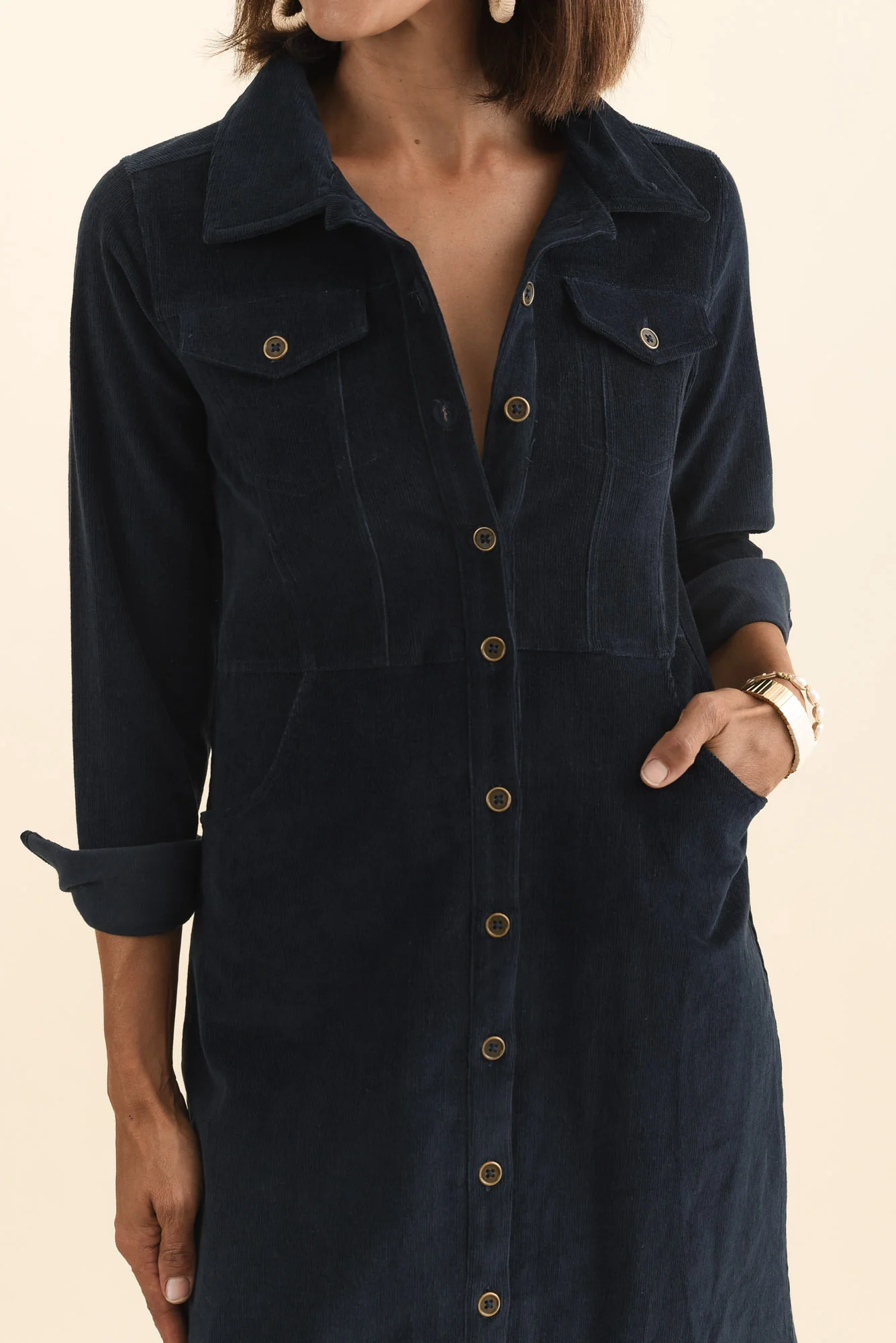 Bronwyn Navy Corduroy Button Dress - Image 5