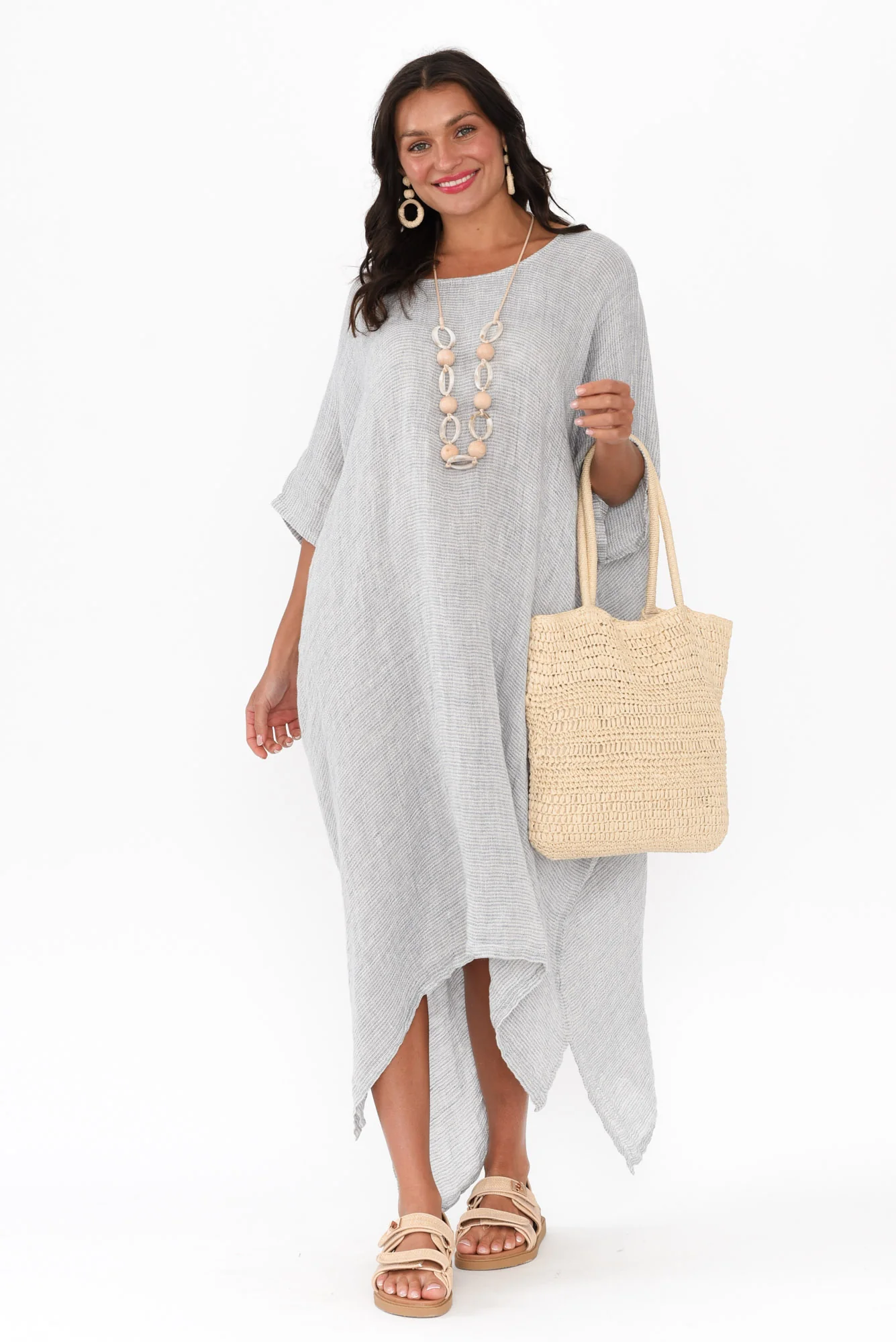 Buffy Light Blue Stripe Linen Kaftan