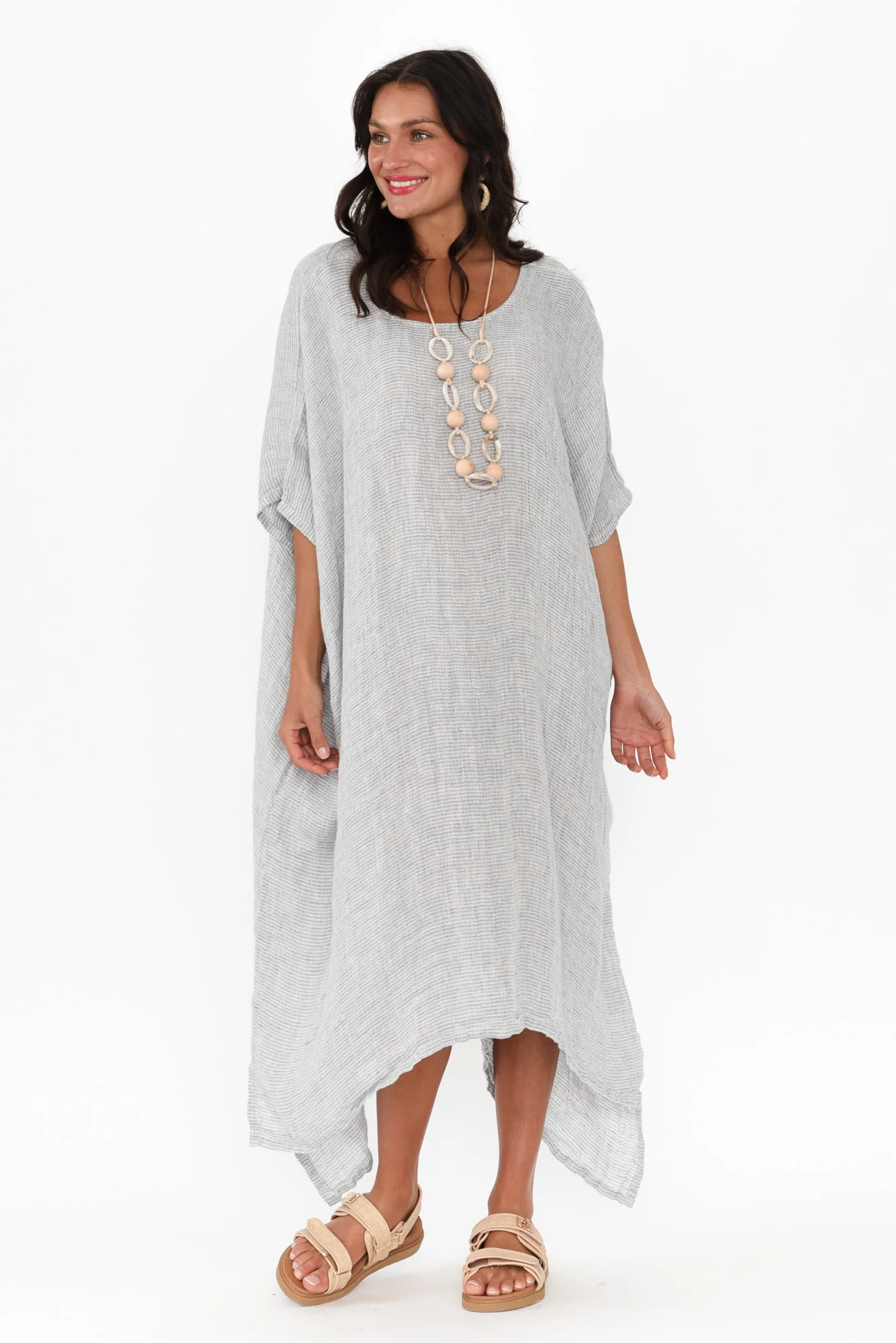 Buffy Light Blue Stripe Linen Kaftan - Image 2