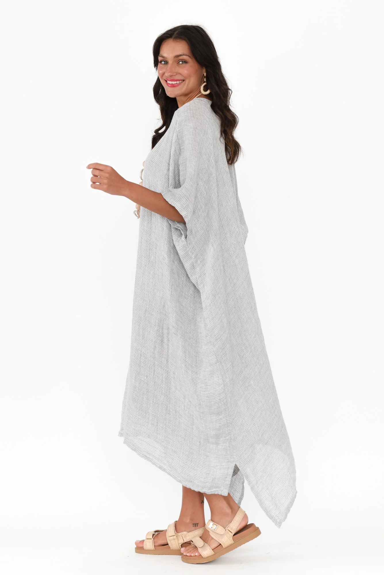 Buffy Light Blue Stripe Linen Kaftan - Image 3