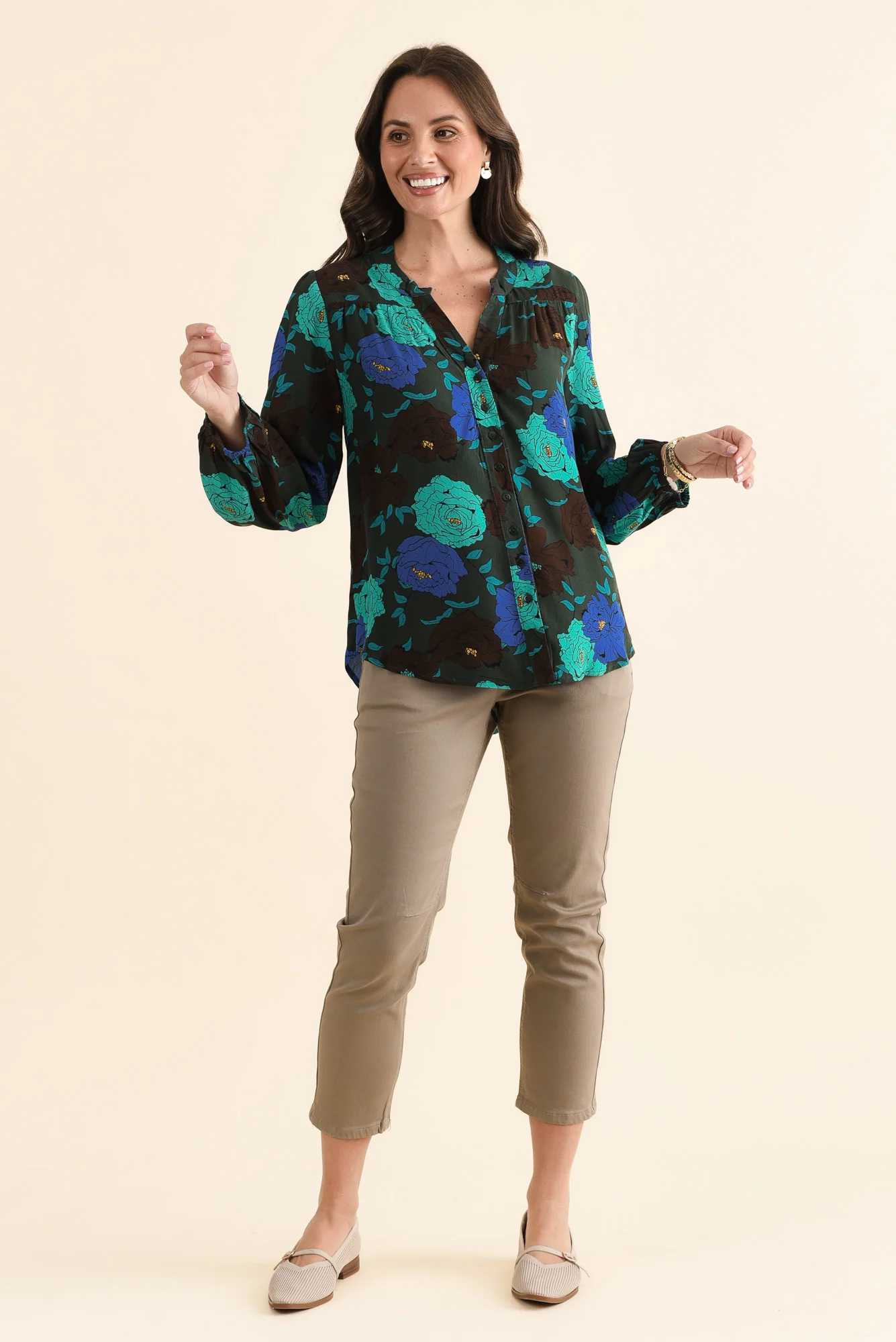 Carina Green Flower Sleeved Blouse - Image 2