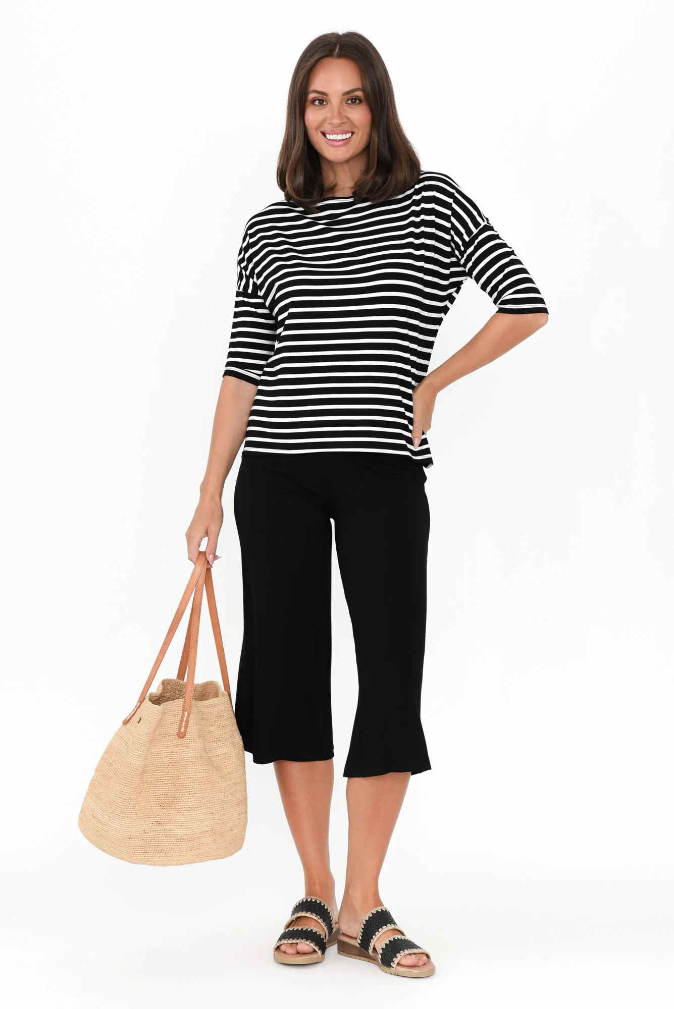 Cassie Black Bamboo Cropped Pants - Image 2