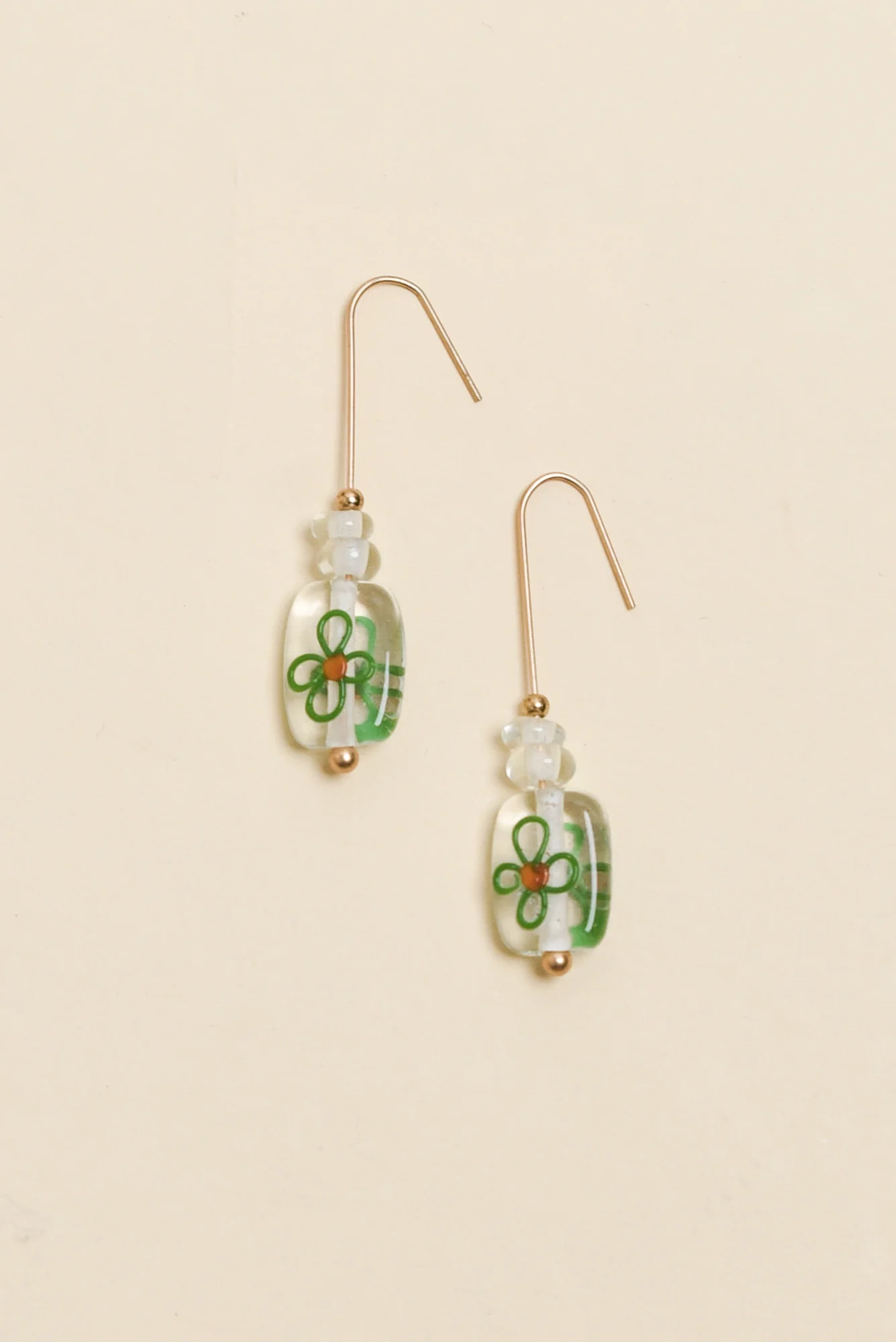 Celia Green Flower Glass Hook Earrings