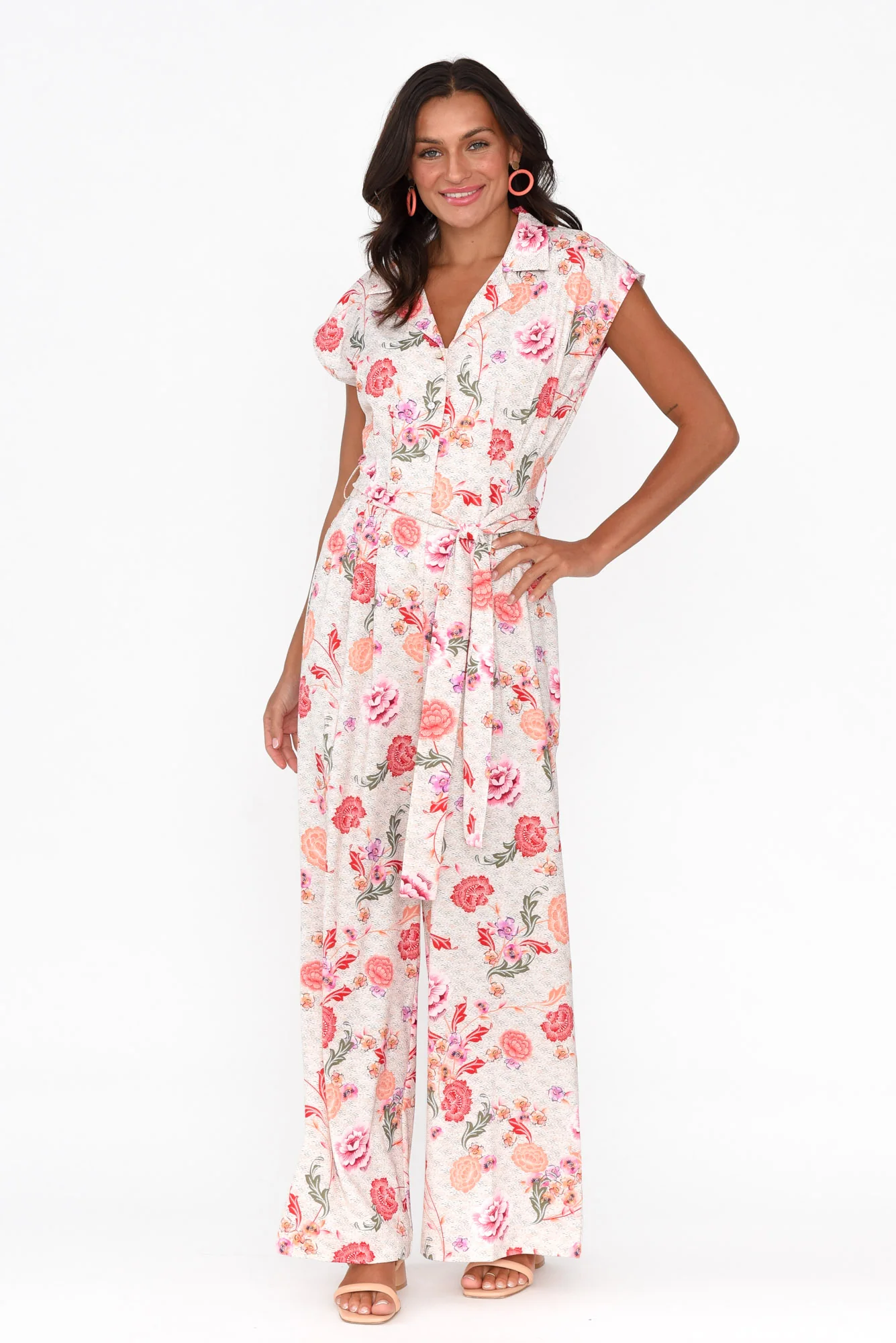 Chiara Pink Bloom Satin Wide Leg Jumpsuit - Image 2