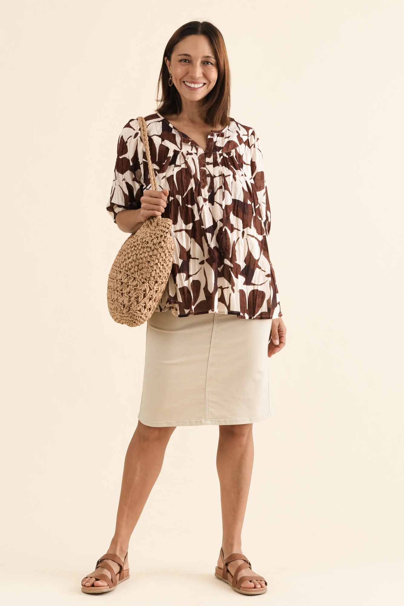 Claris Chocolate Garden Crinkle Cotton Top - Image 2