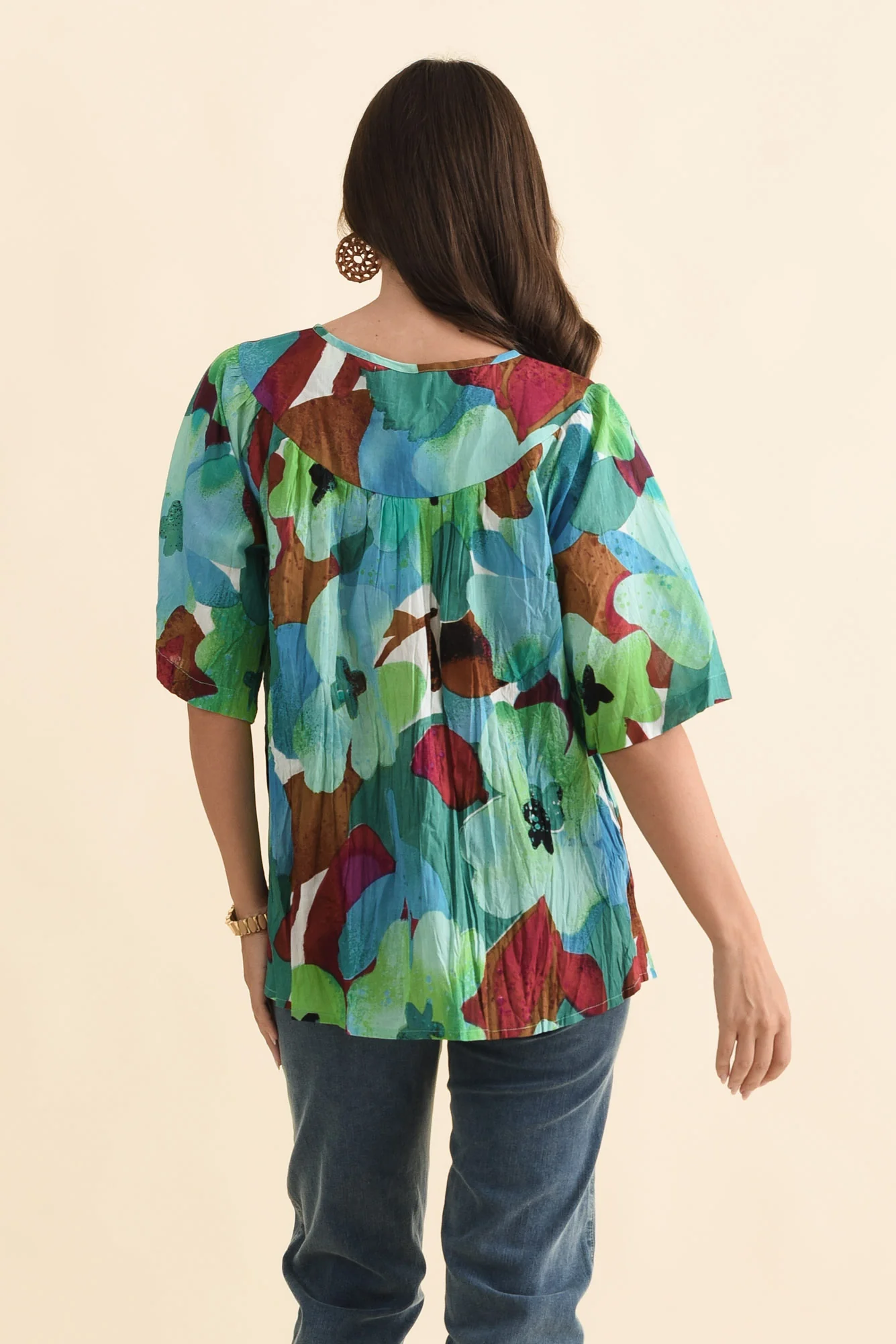Claris Teal Flower Crinkle Cotton Top - Image 5