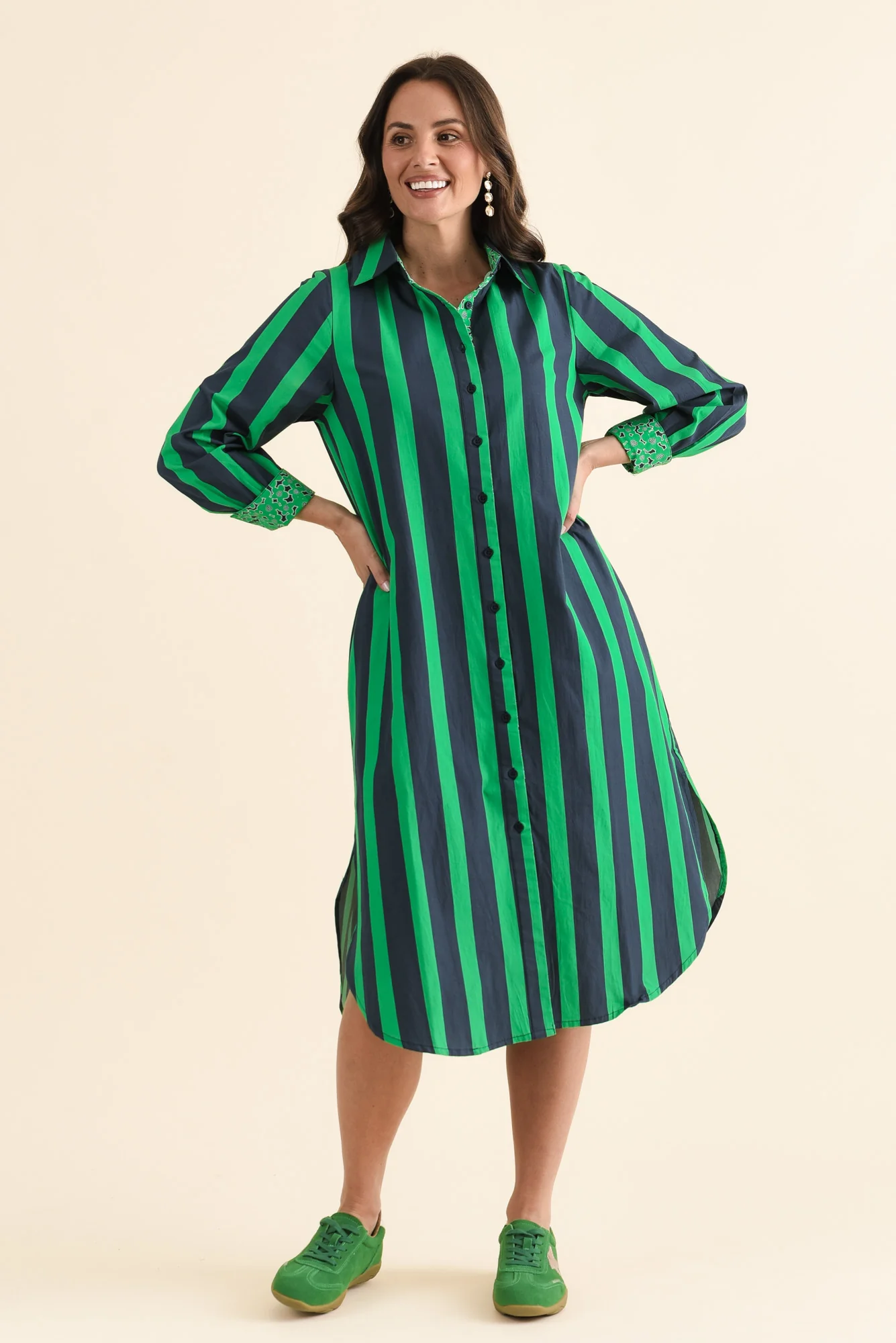 Claude Green Stripe Cotton Poplin Dress - Image 6