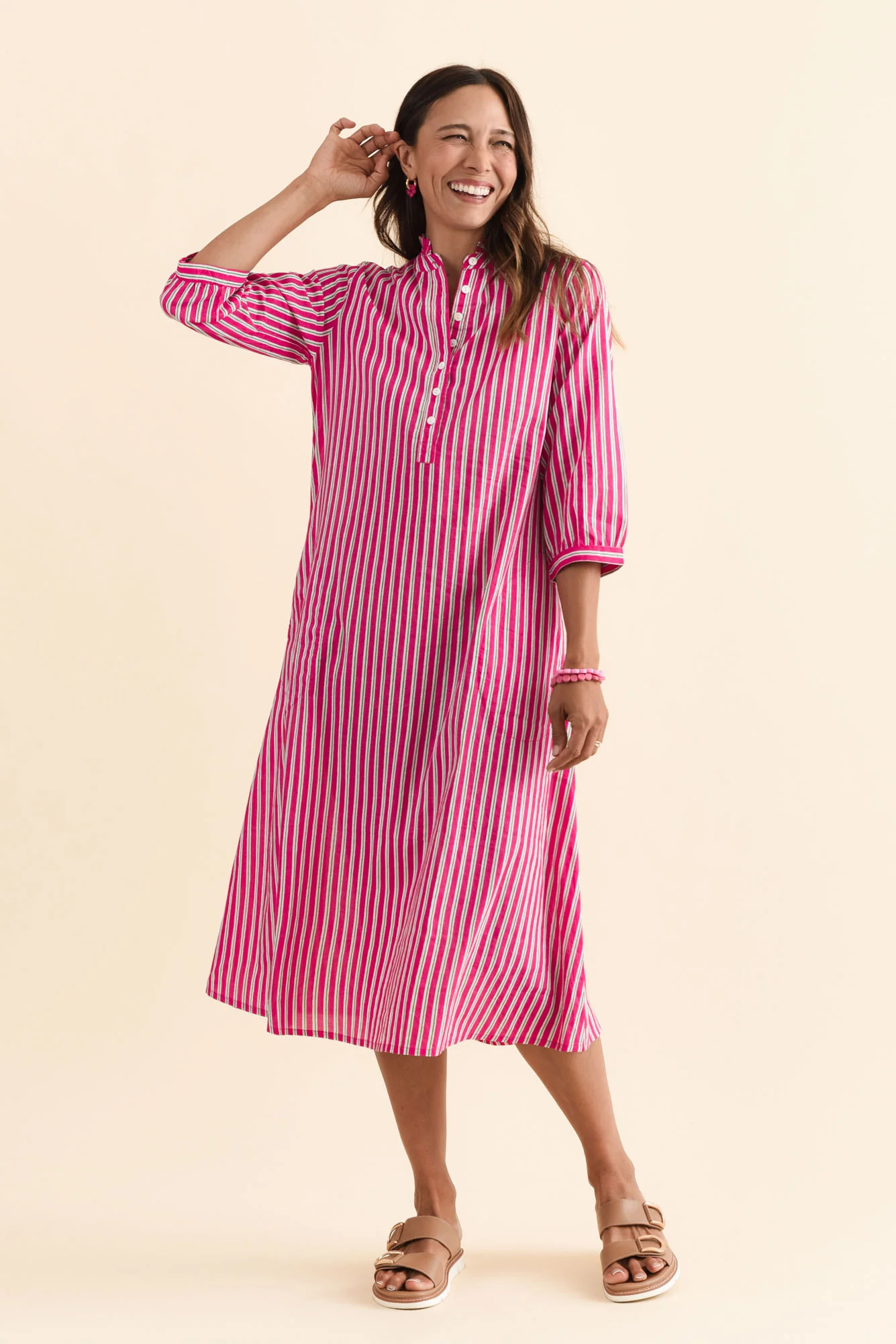Clive Pink Stripe Cotton Dress - Image 6