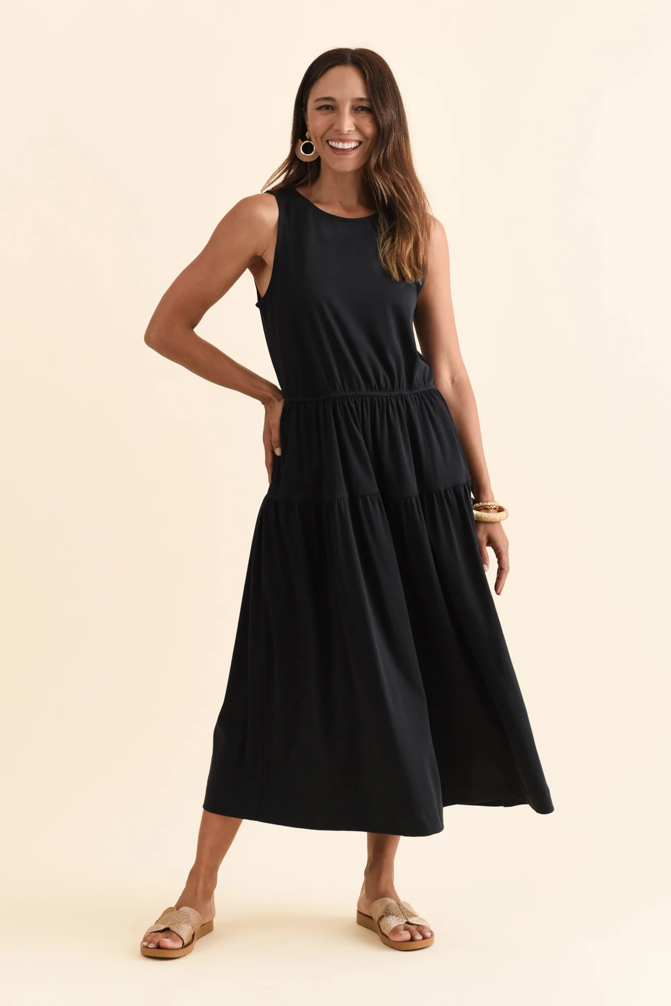 Coco Black Cotton Tier Dress - Image 2