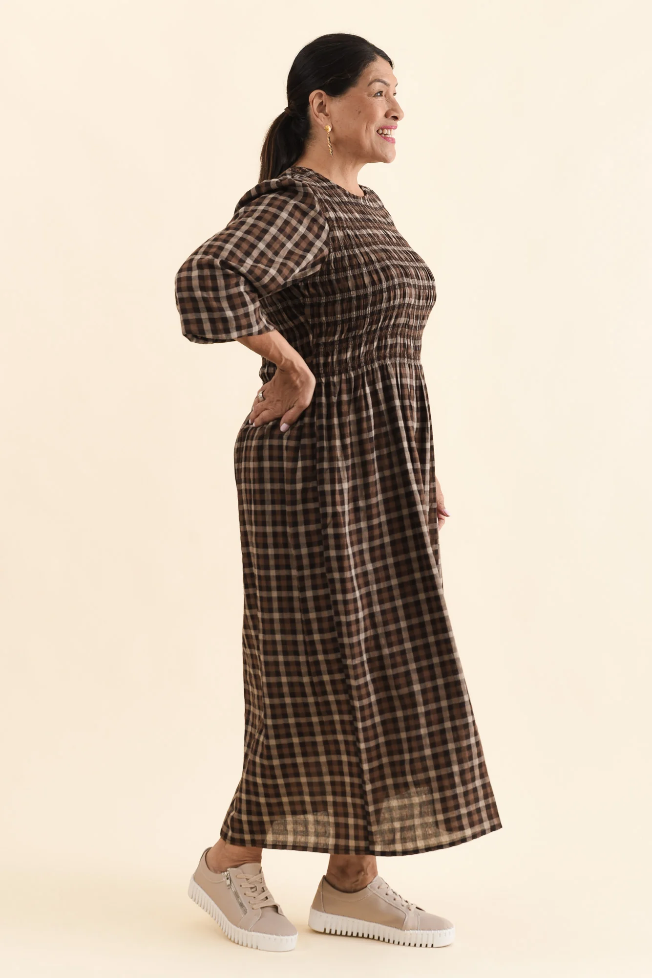 Coco Chocolate Check Cotton Dress - Image 3