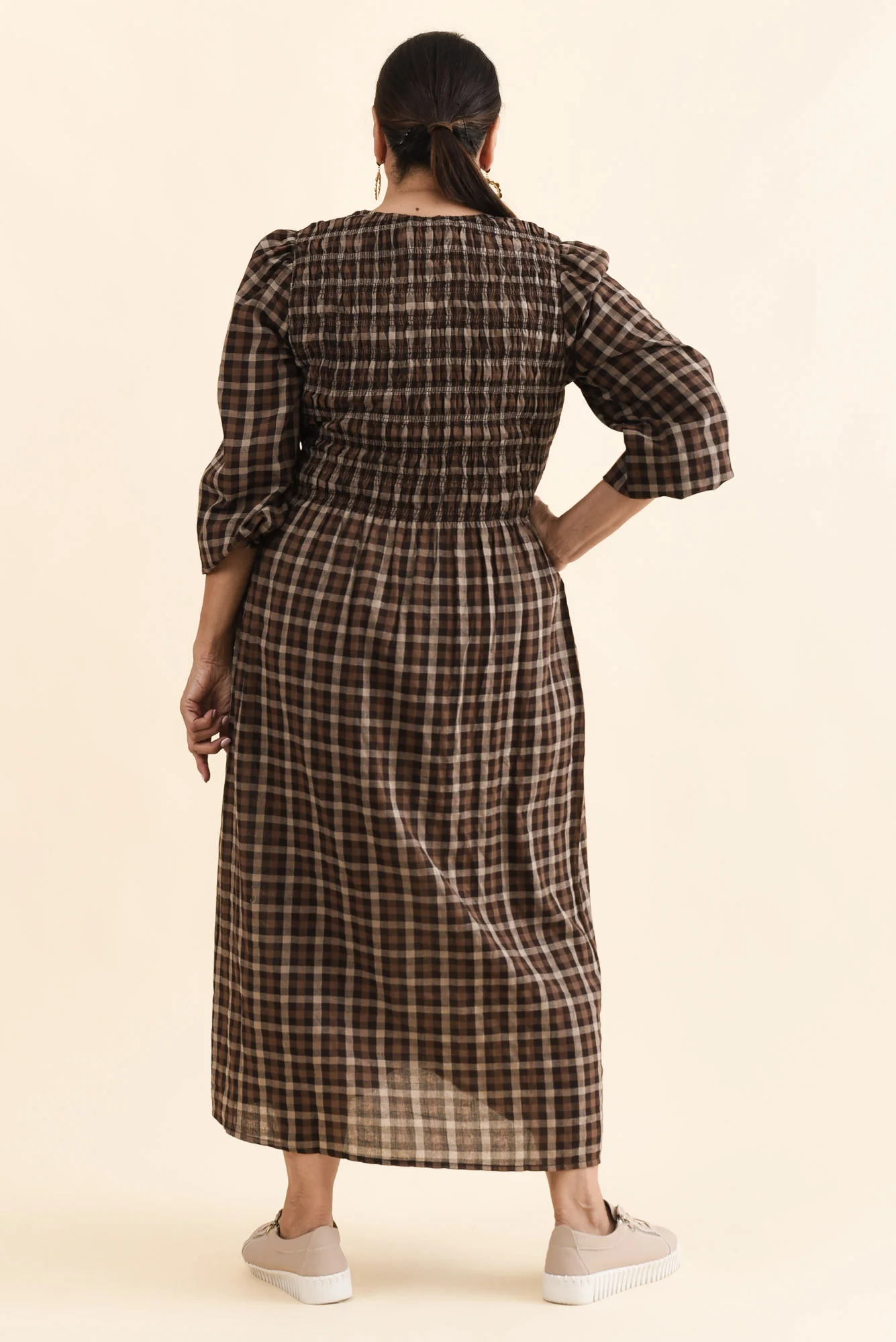 Coco Chocolate Check Cotton Dress - Image 4