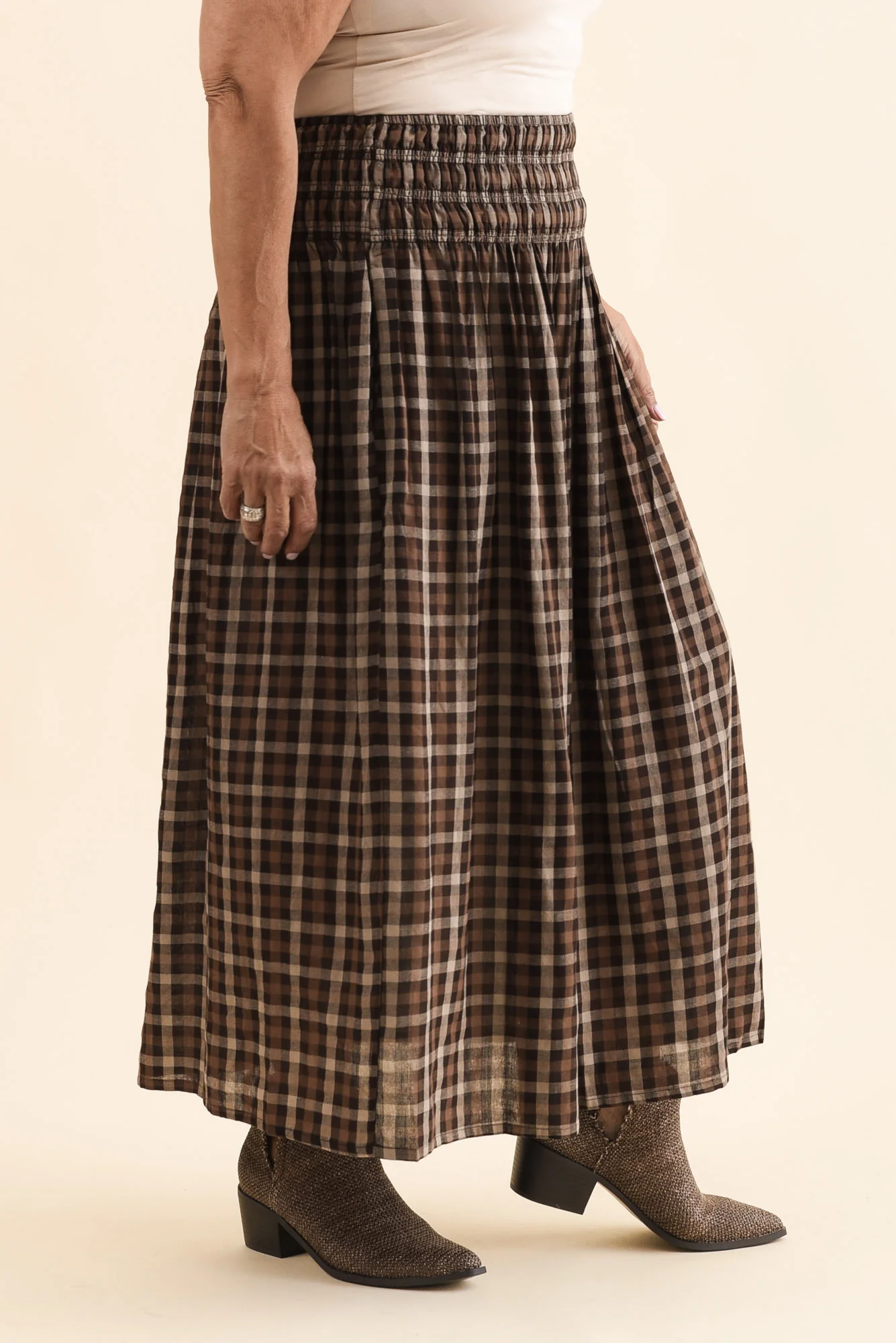 Coco Chocolate Check Cotton Skirt - Image 3