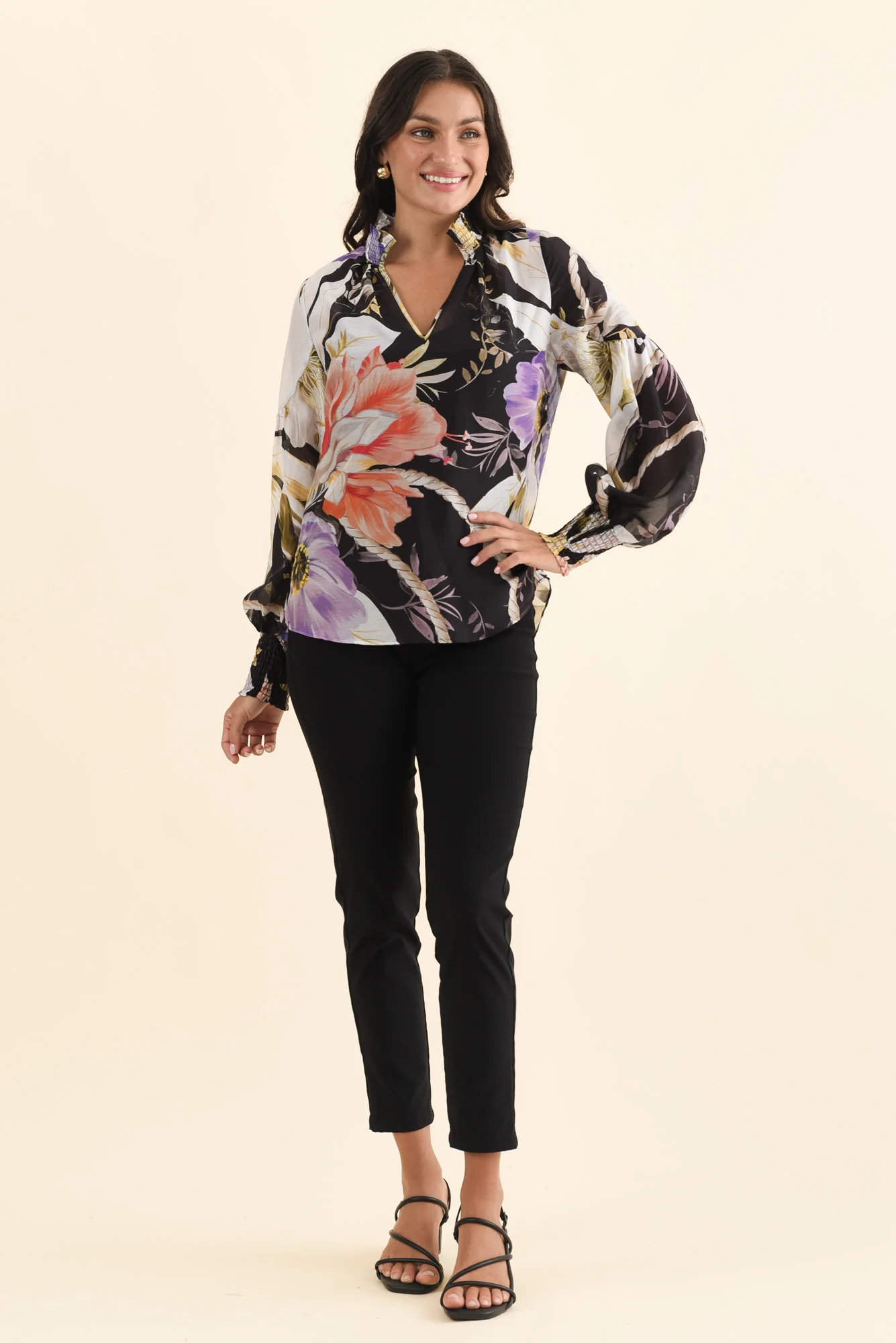 Colette Black Floral Cotton Silk Blouse - Image 6