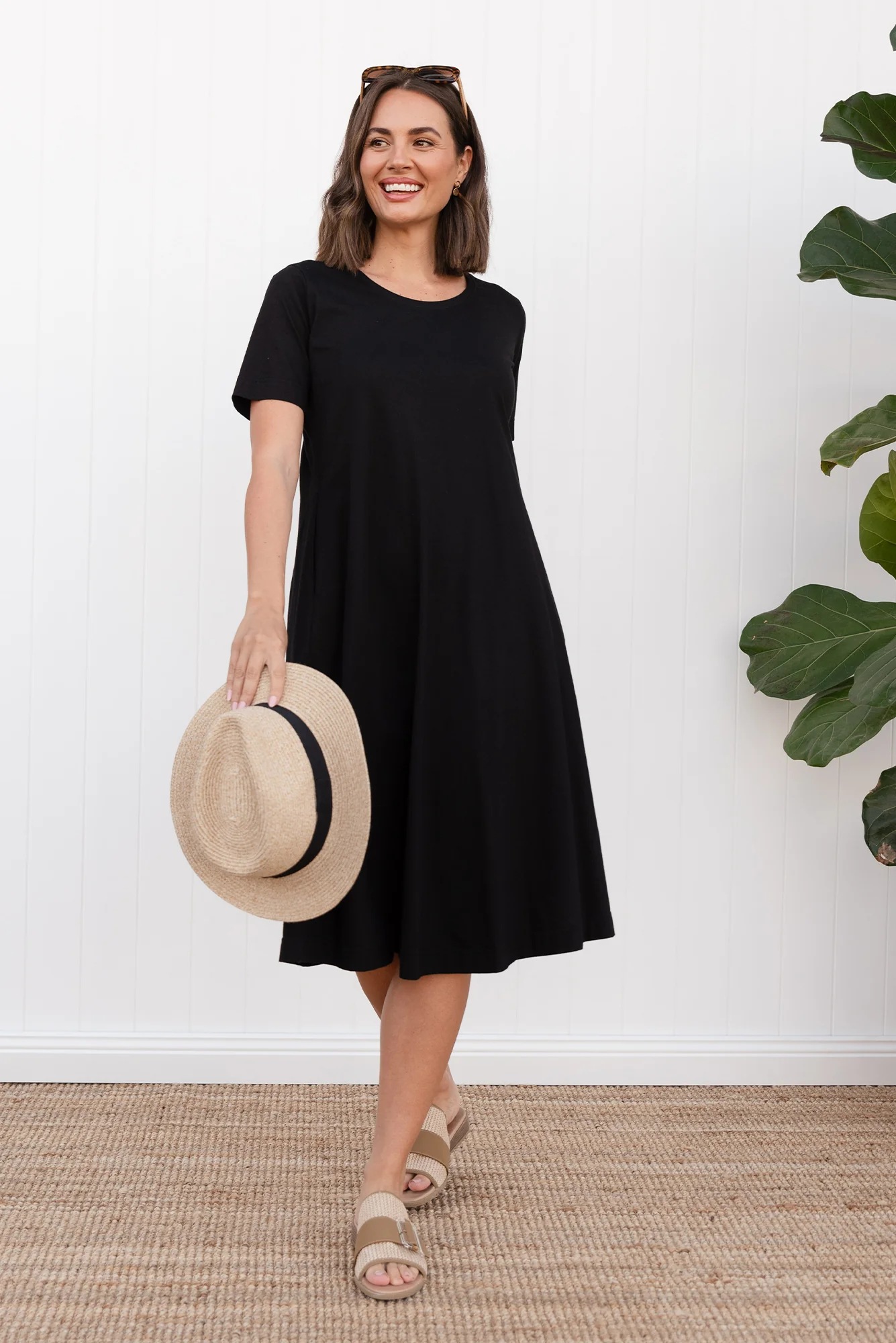 Cynthia Black Cotton Tee Dress