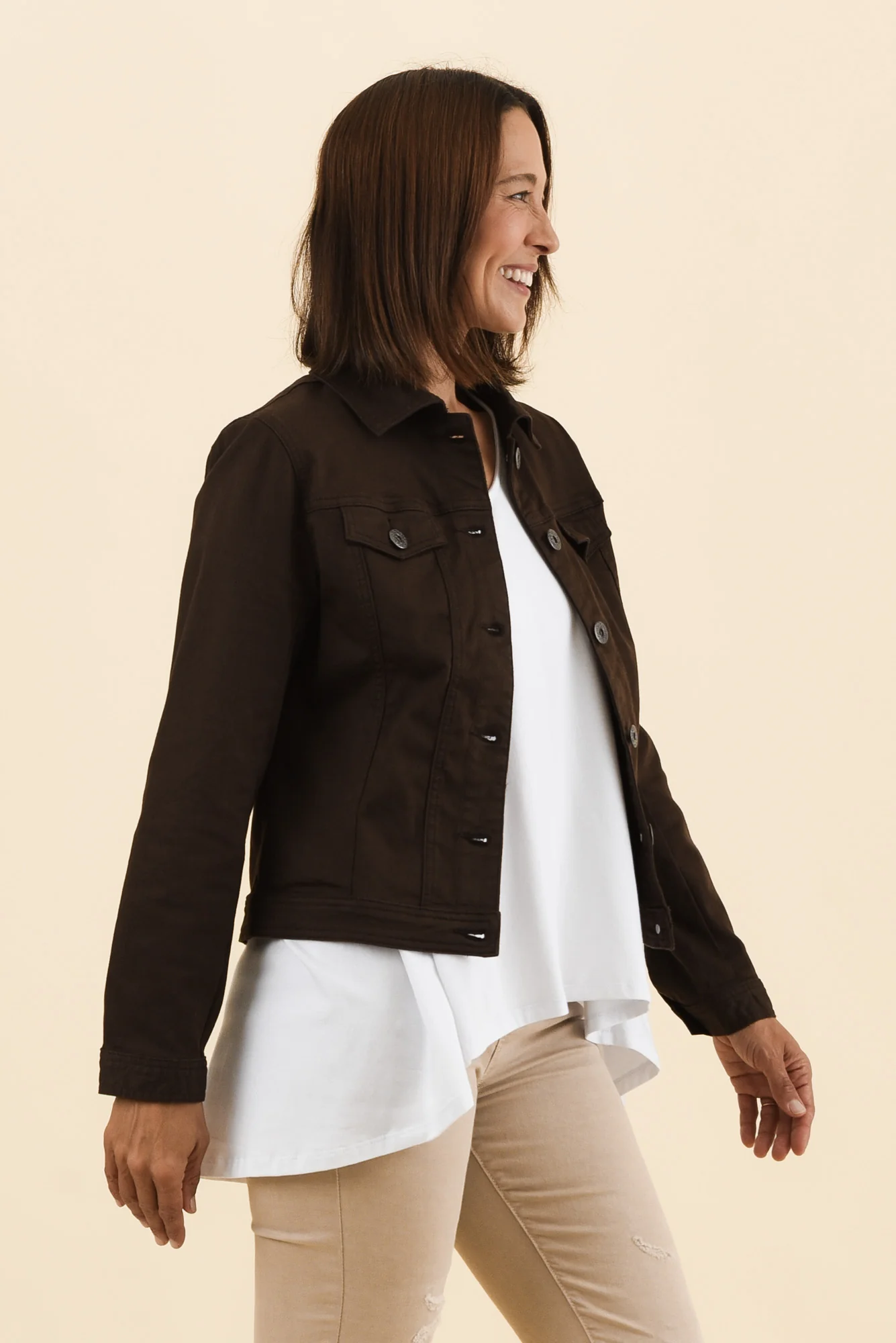 Danielle Chocolate Stretch Jean Jacket - Image 3