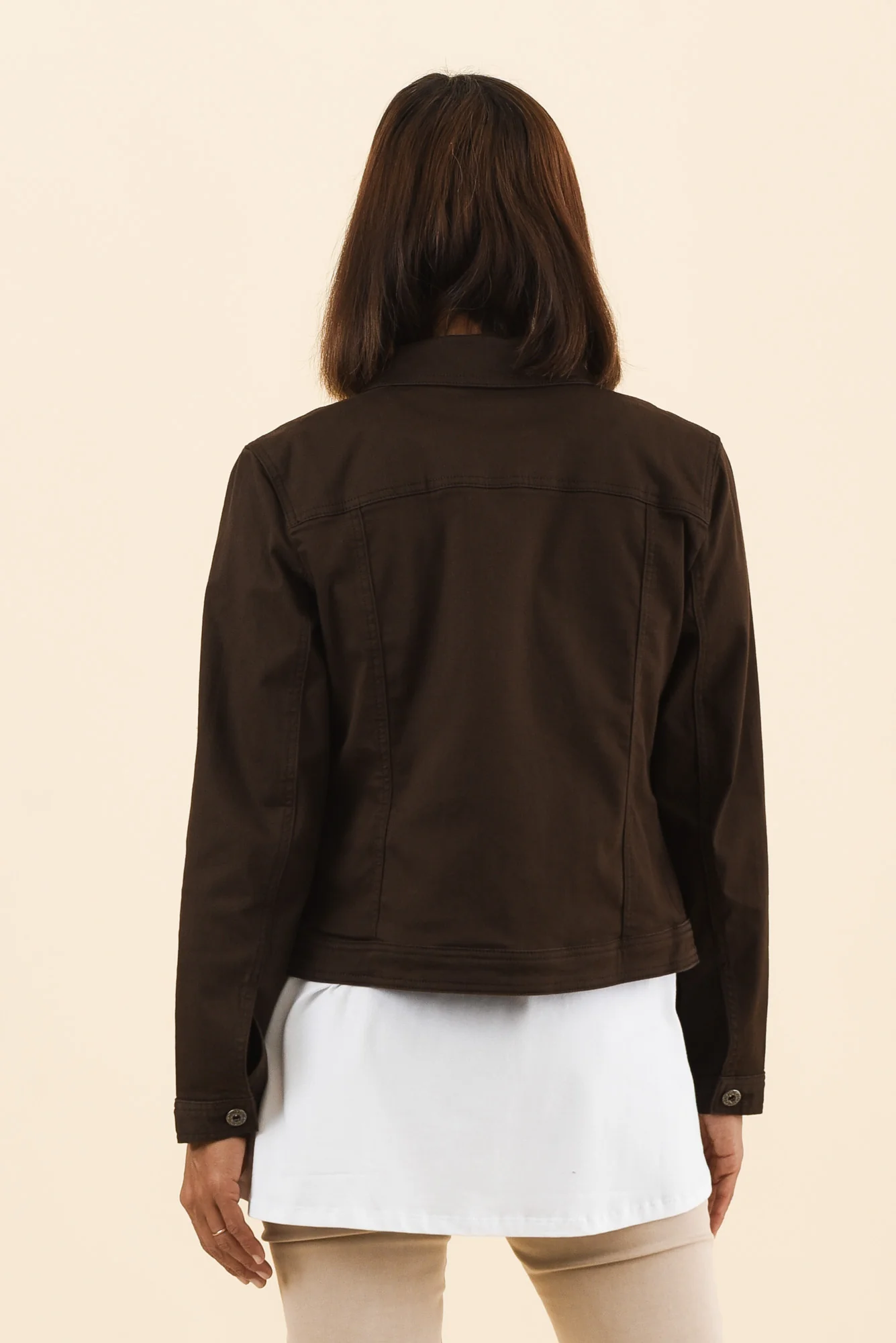 Danielle Chocolate Stretch Jean Jacket - Image 4