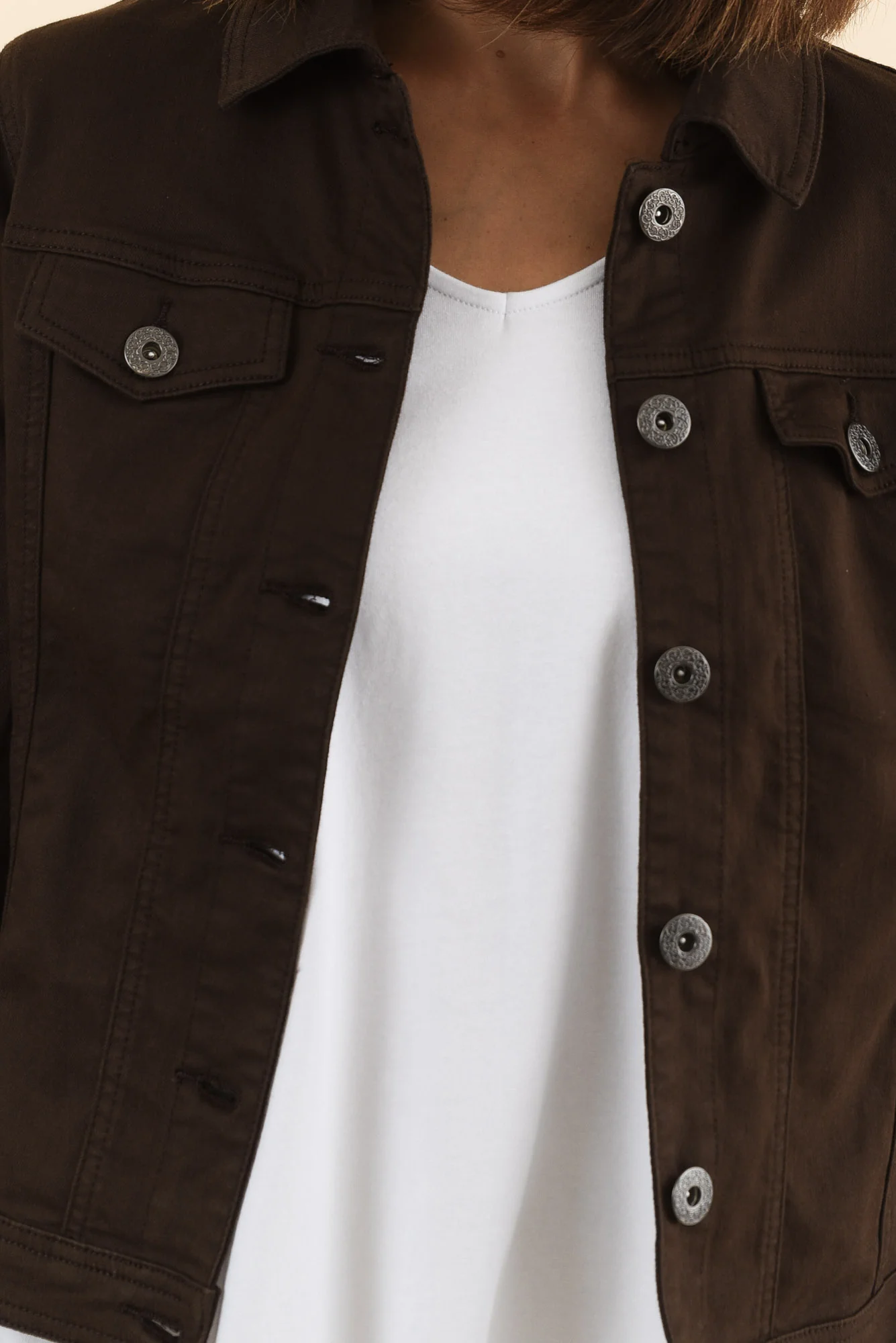 Danielle Chocolate Stretch Jean Jacket - Image 5
