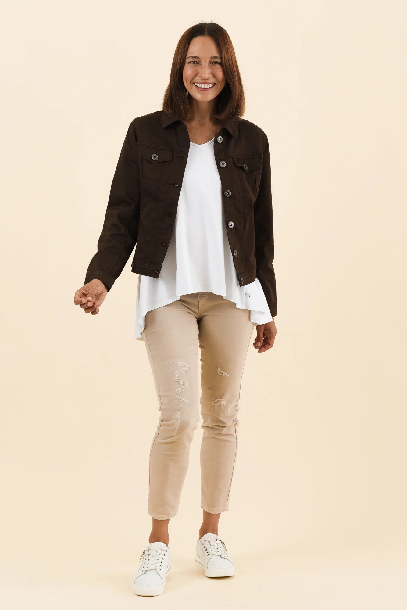 Danielle Chocolate Stretch Jean Jacket - Image 6