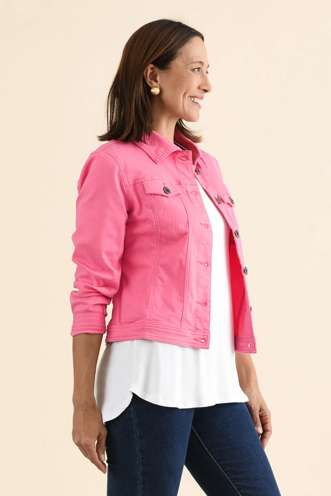 Danielle Hot Pink Stretch Jean Jacket - Image 3