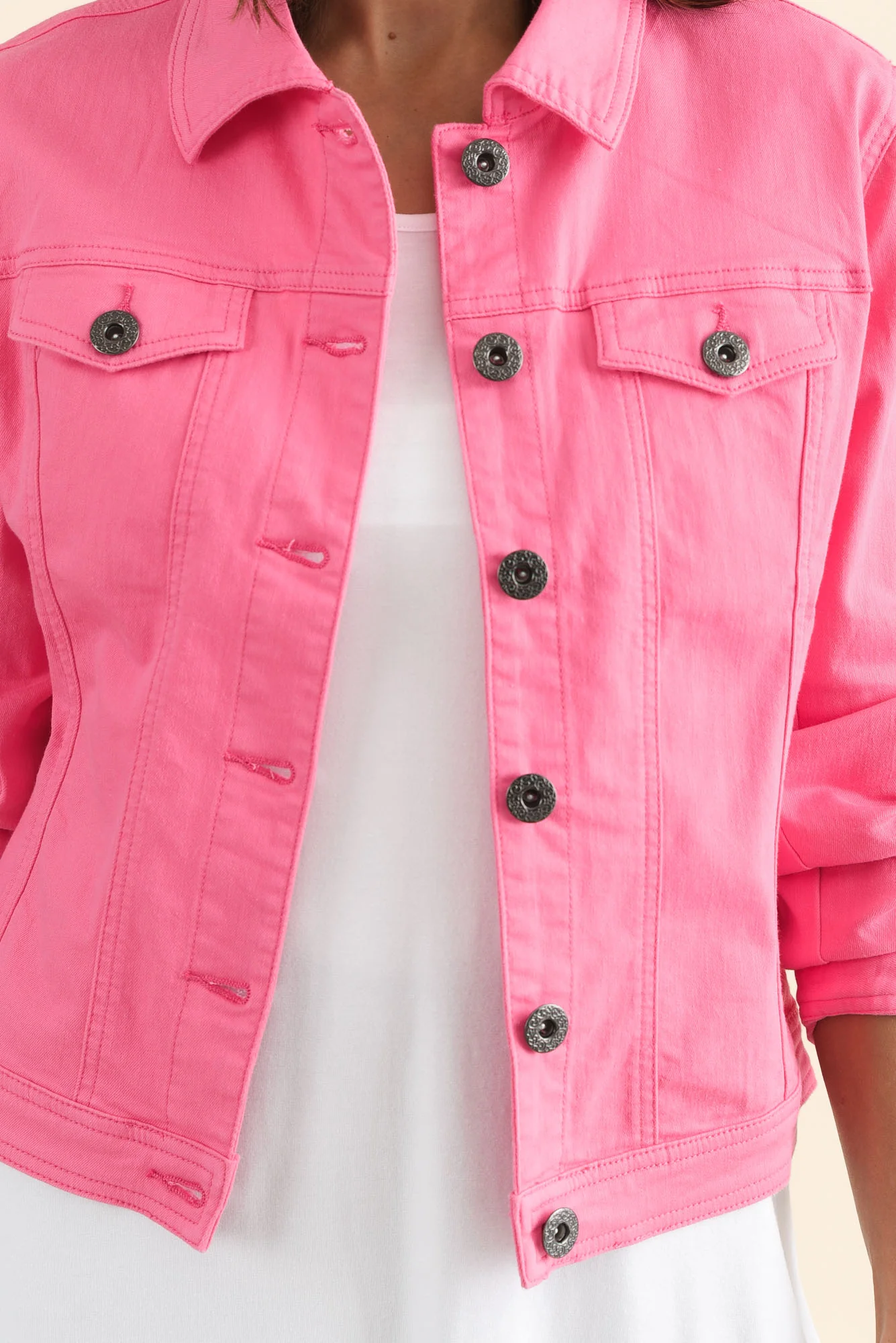 Danielle Hot Pink Stretch Jean Jacket - Image 5