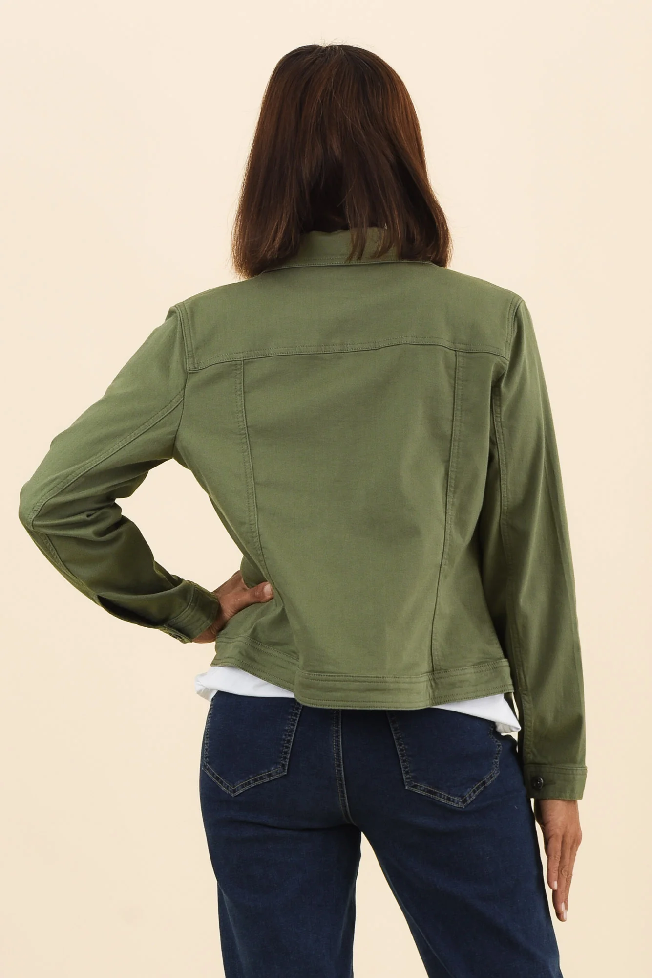 Danielle Khaki Stretch Jean Jacket - Image 5