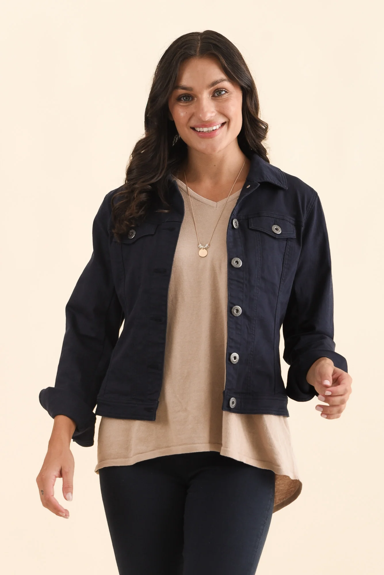 Danielle Navy Stretch Jean Jacket - Image 2