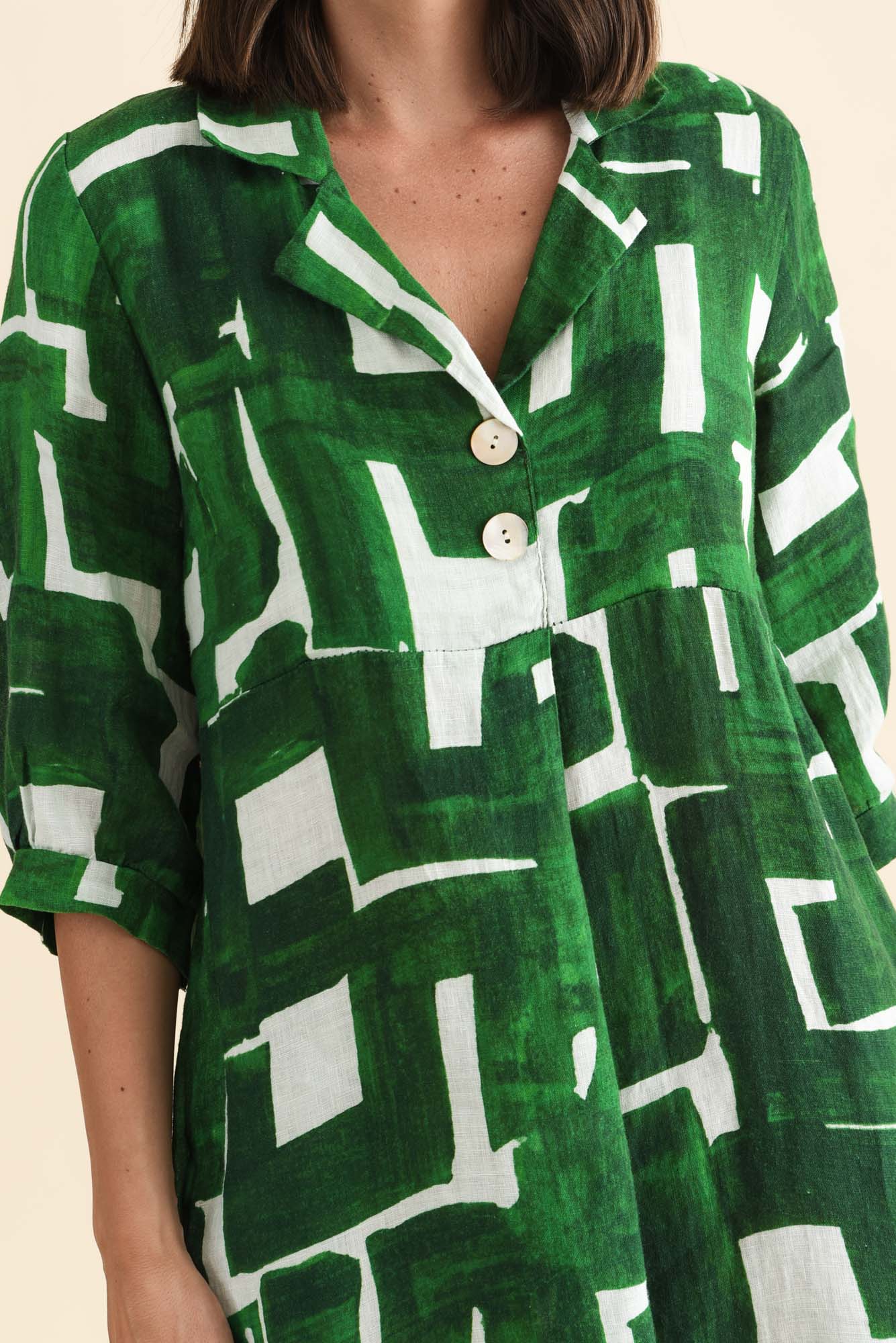 Daria Green Geo Linen Collared Dress - Image 5