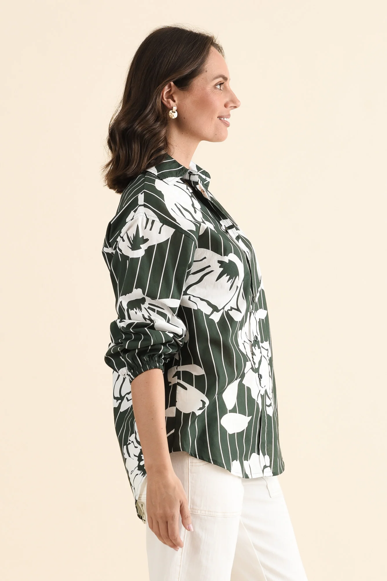 Darline Green Floral Stripe Cotton Shirt - Image 3