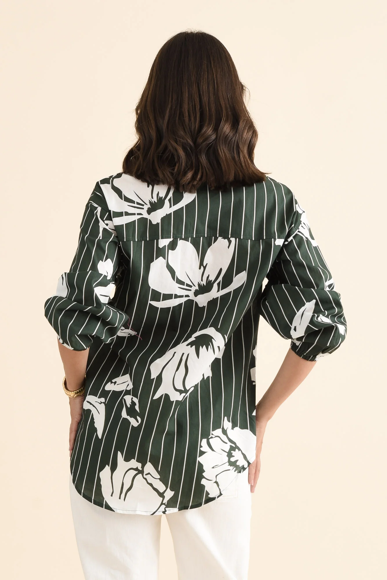 Darline Green Floral Stripe Cotton Shirt - Image 4