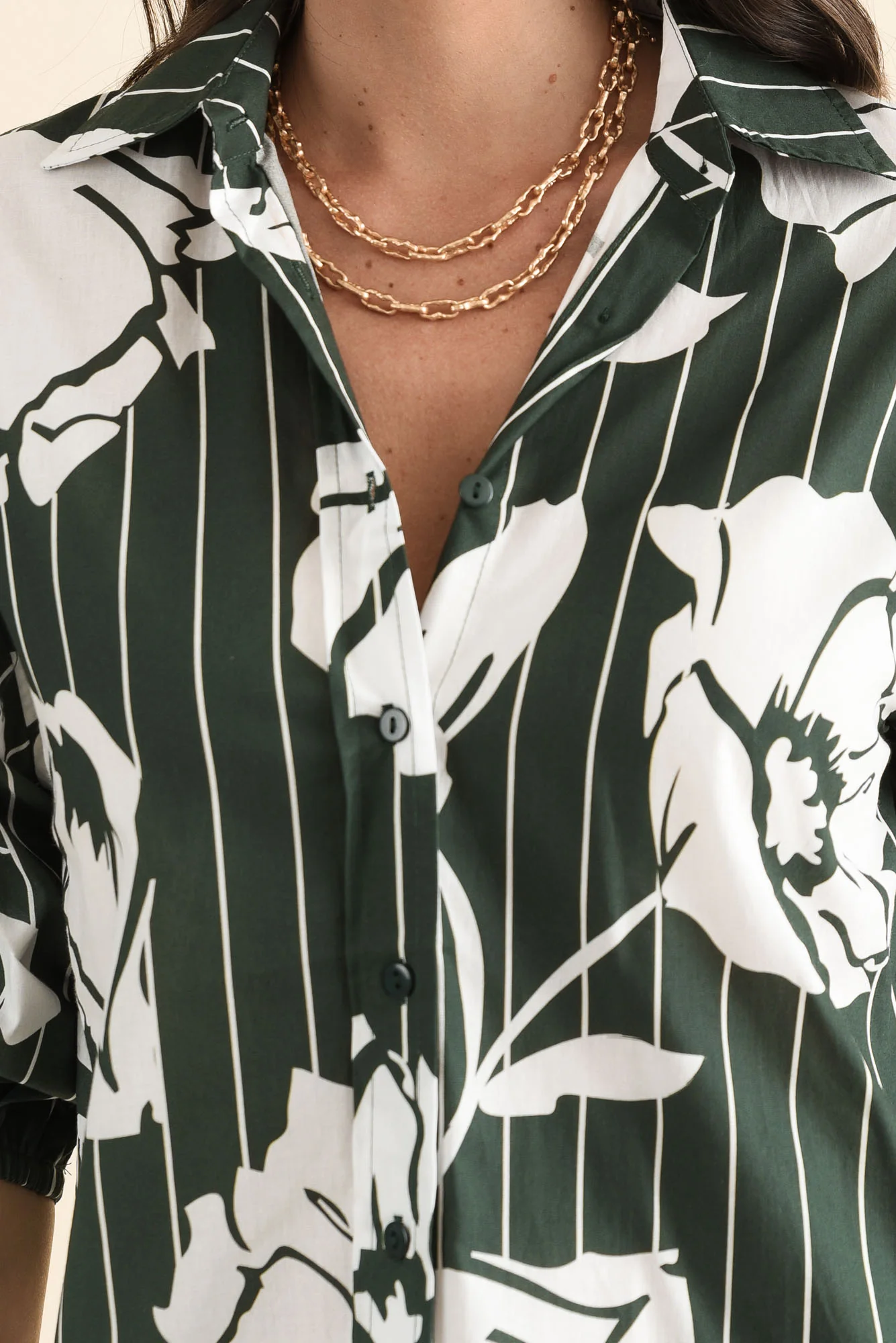 Darline Green Floral Stripe Cotton Shirt - Image 5