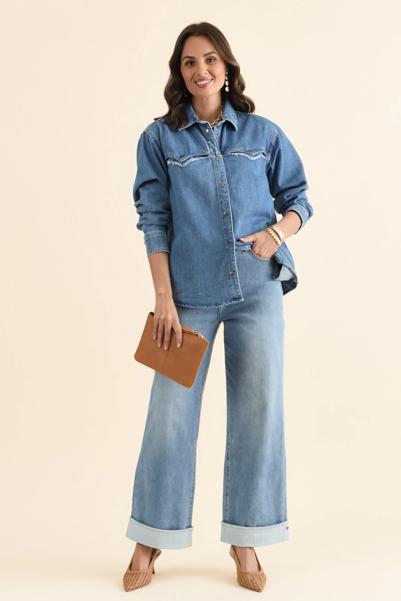 Deb Mid Blue Denim Wide Leg Jeans - Image 2