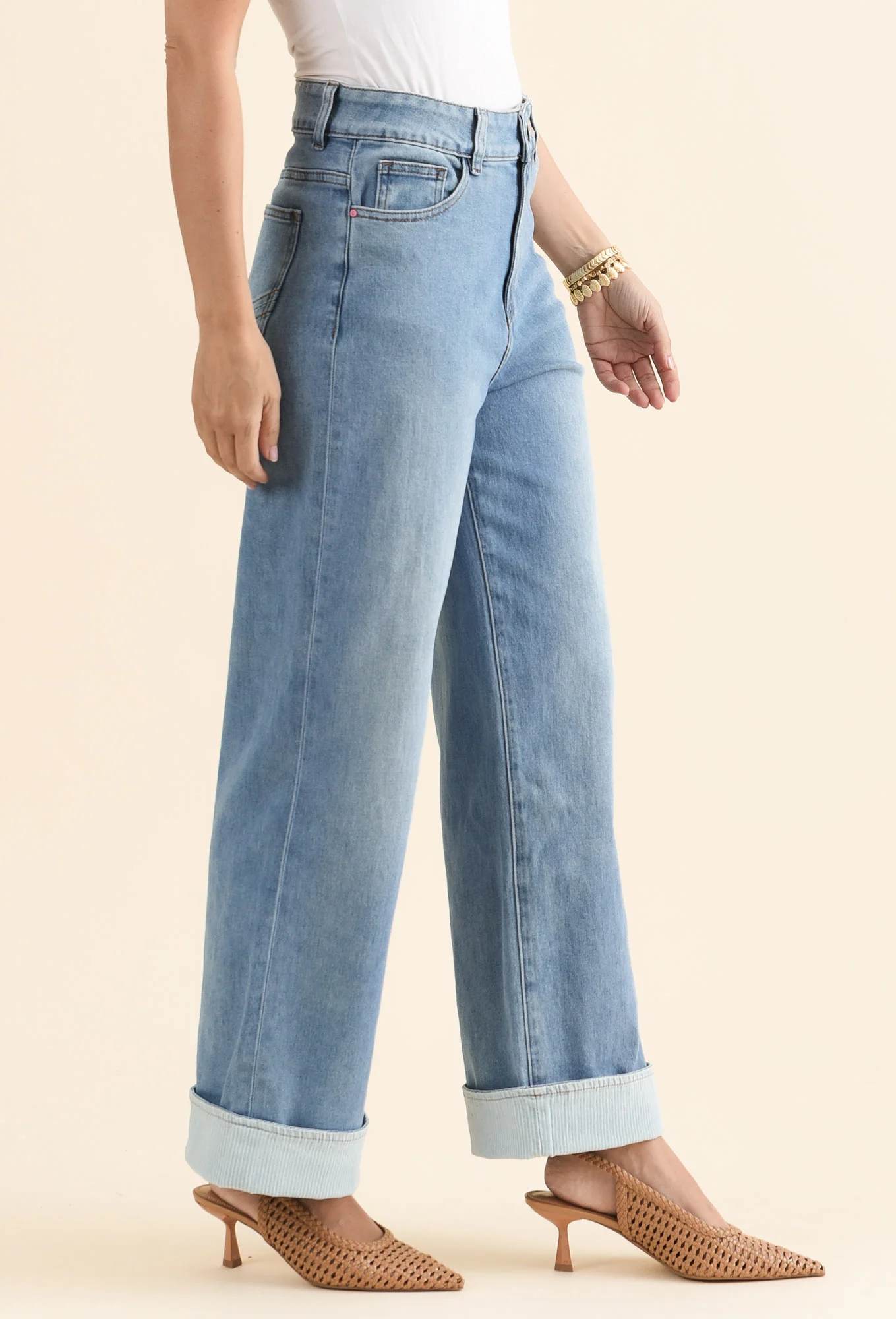 Deb Mid Blue Denim Wide Leg Jeans - Image 3