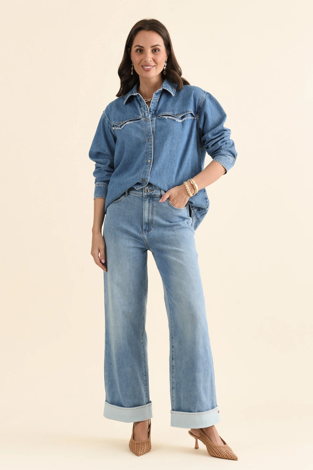 Deb Mid Blue Denim Wide Leg Jeans - Image 6