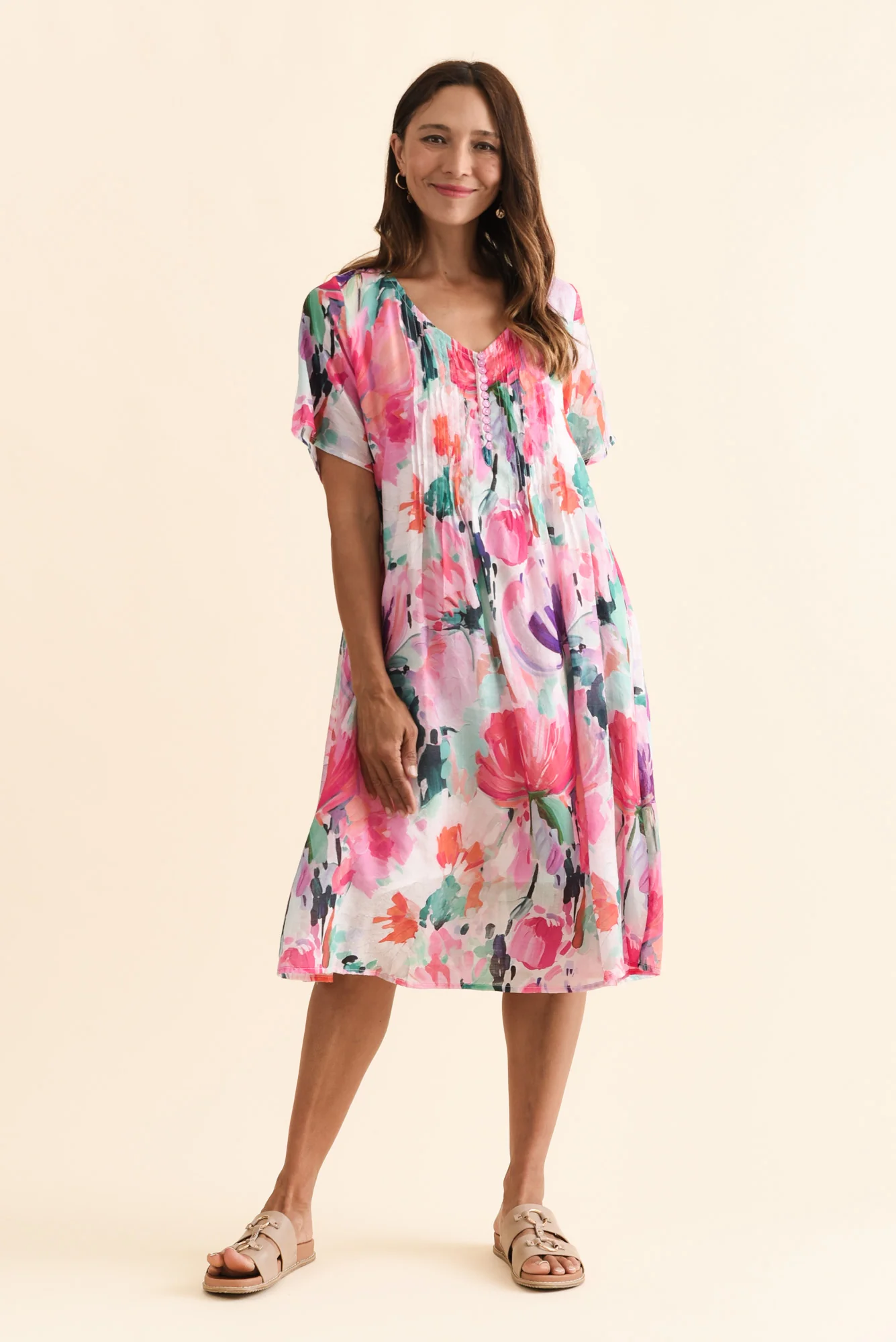 Debbie Pink Floral Pleated Dress - Image 7