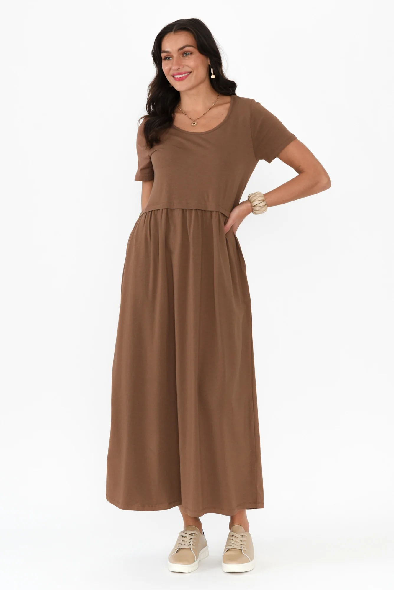 Deidra Chocolate Cotton Pocket Dress - Image 3