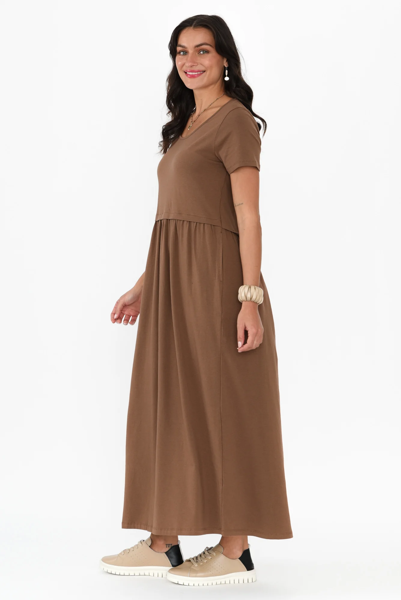Deidra Chocolate Cotton Pocket Dress - Image 4