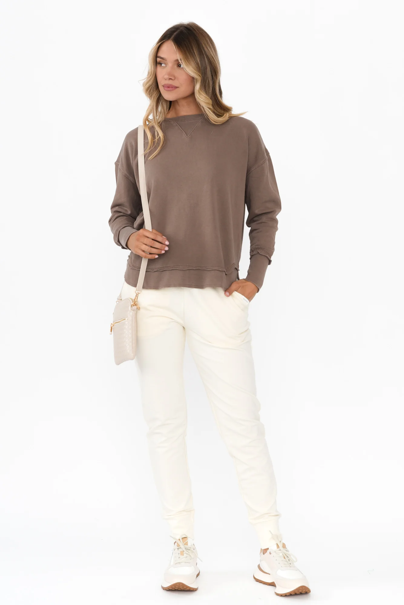 Delilah Mocha Cotton Crewneck Sweatshirt - Image 3