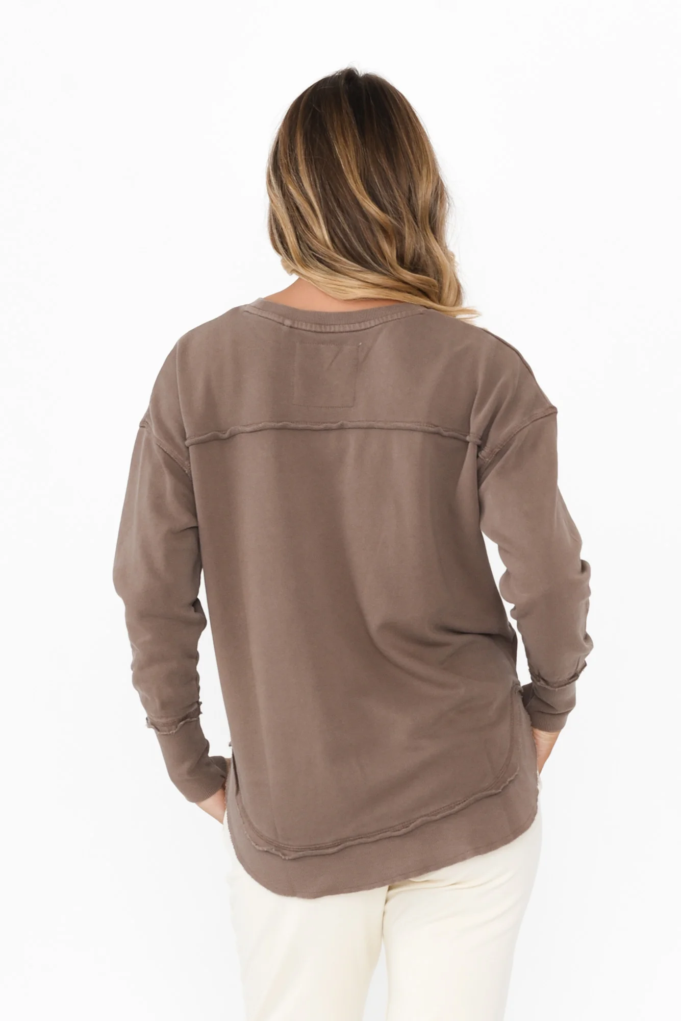 Delilah Mocha Cotton Crewneck Sweatshirt - Image 5