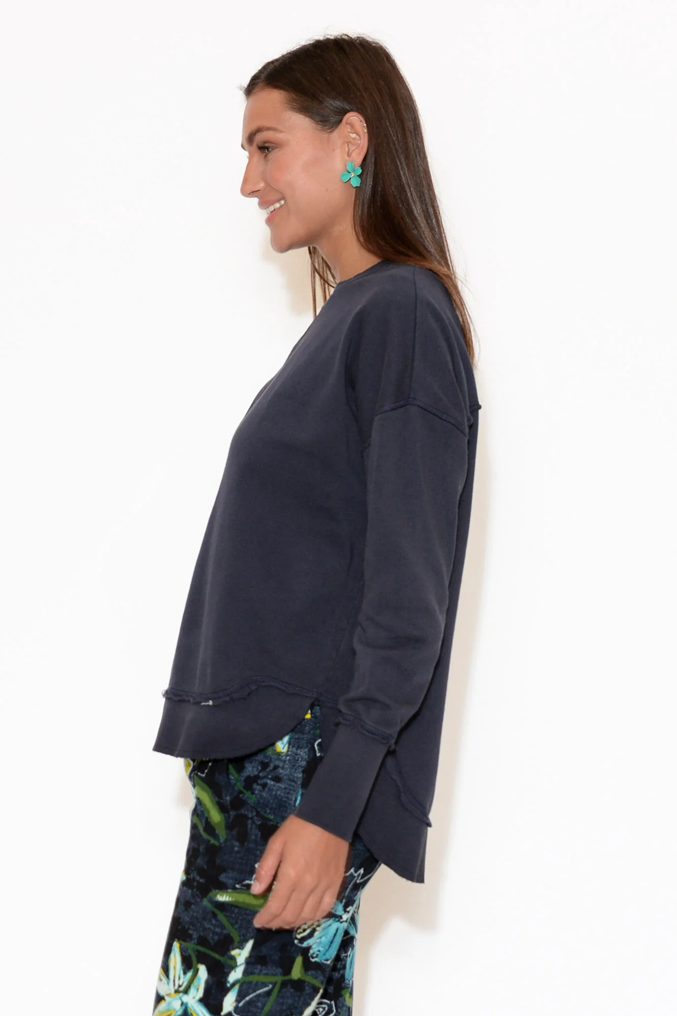 Delilah Navy Cotton Crewneck Sweatshirt - Image 3