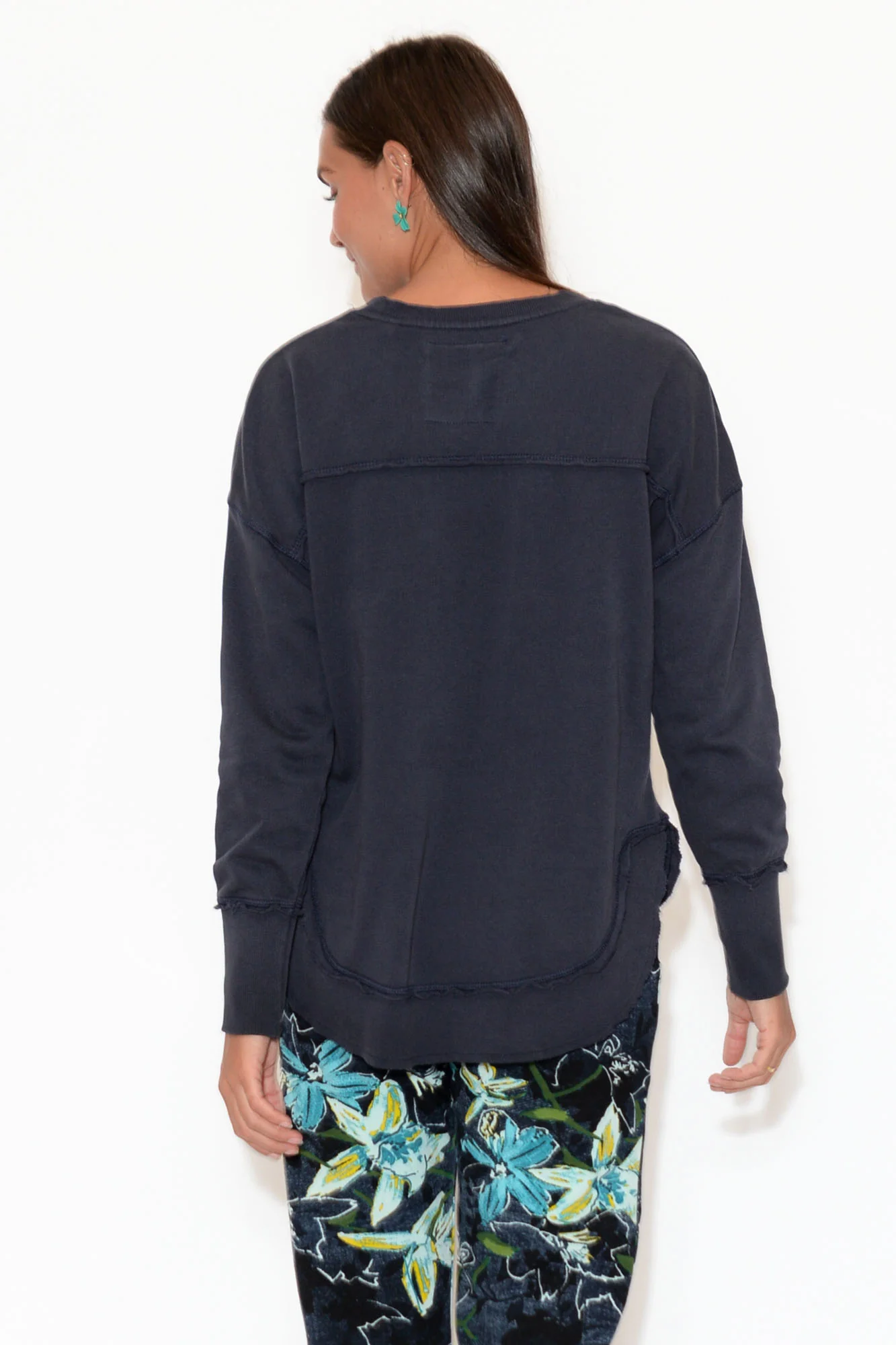 Delilah Navy Cotton Crewneck Sweatshirt - Image 4