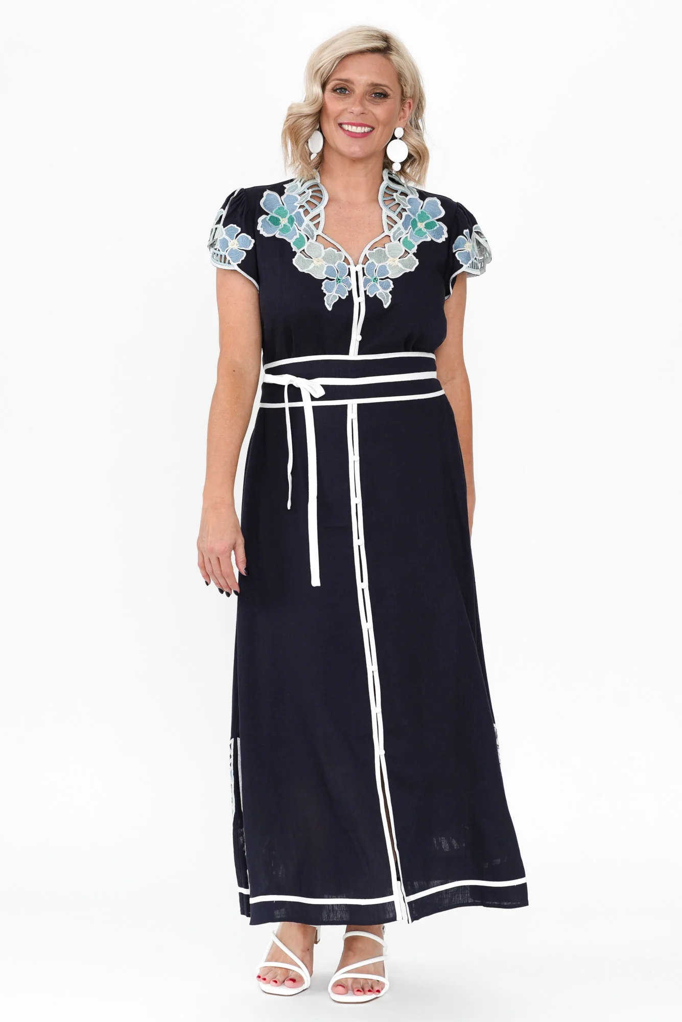 Delray Navy Lapis Embroidered Dress - Image 3