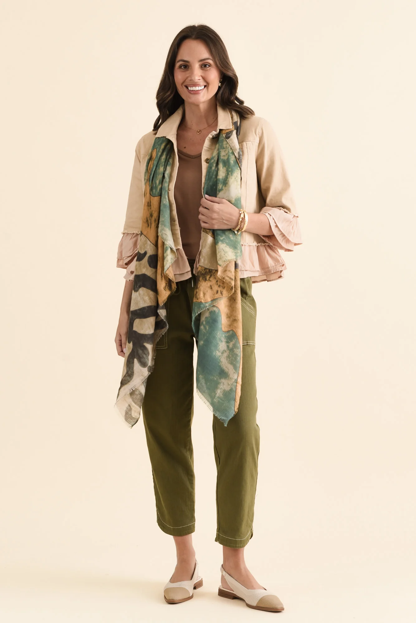 Dolores Beige Cotton Frill Jacket - Image 2