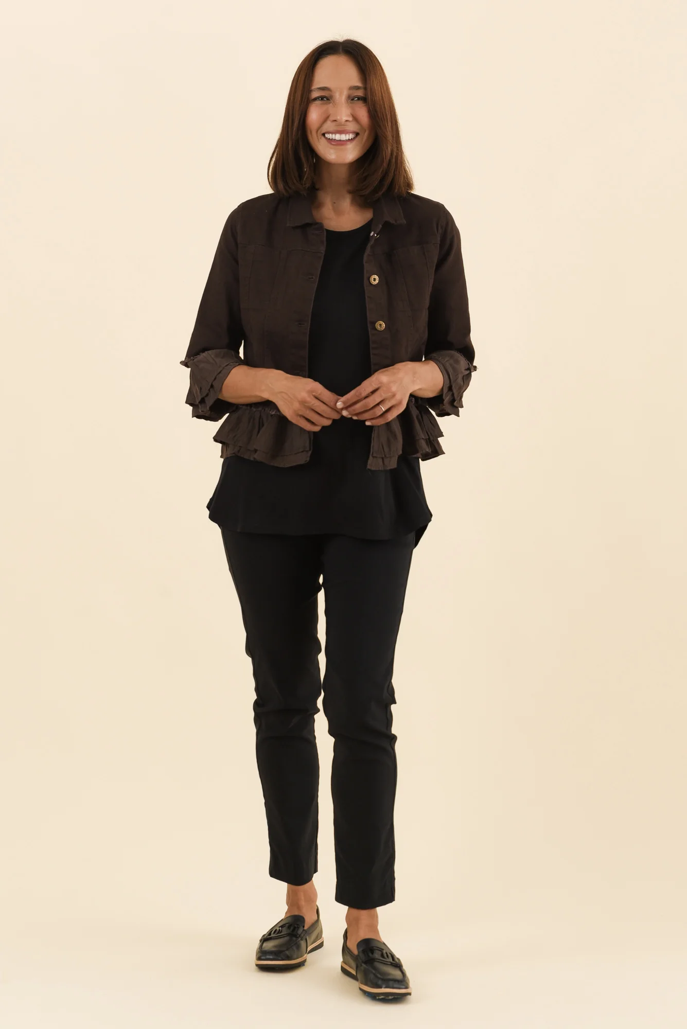 Dolores Chocolate Cotton Frill Jacket - Image 2