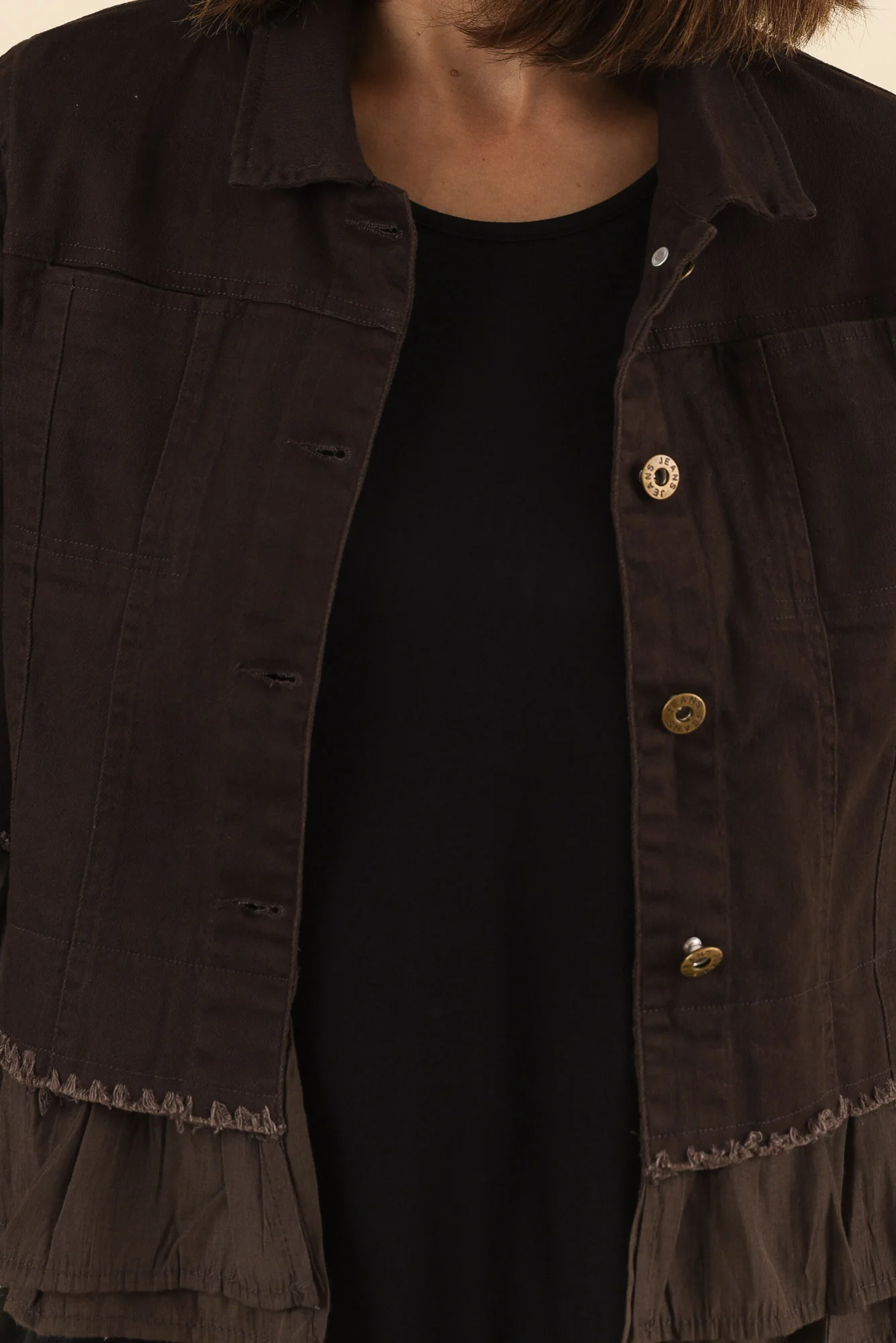 Dolores Chocolate Cotton Frill Jacket - Image 5