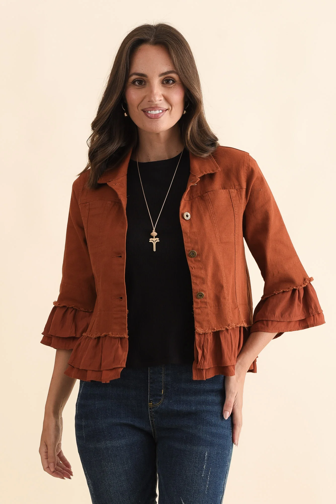 Dolores Rust Cotton Frill Jacket