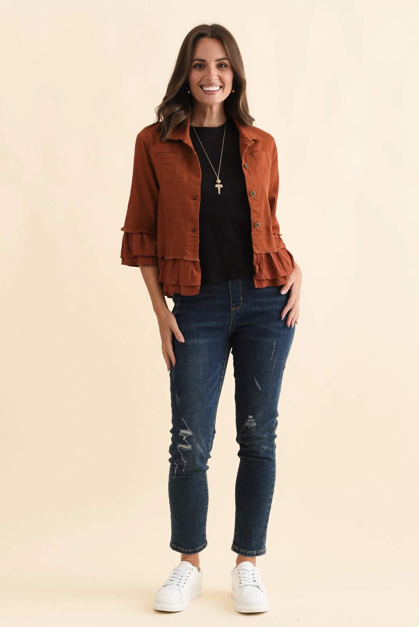 Dolores Rust Cotton Frill Jacket - Image 2