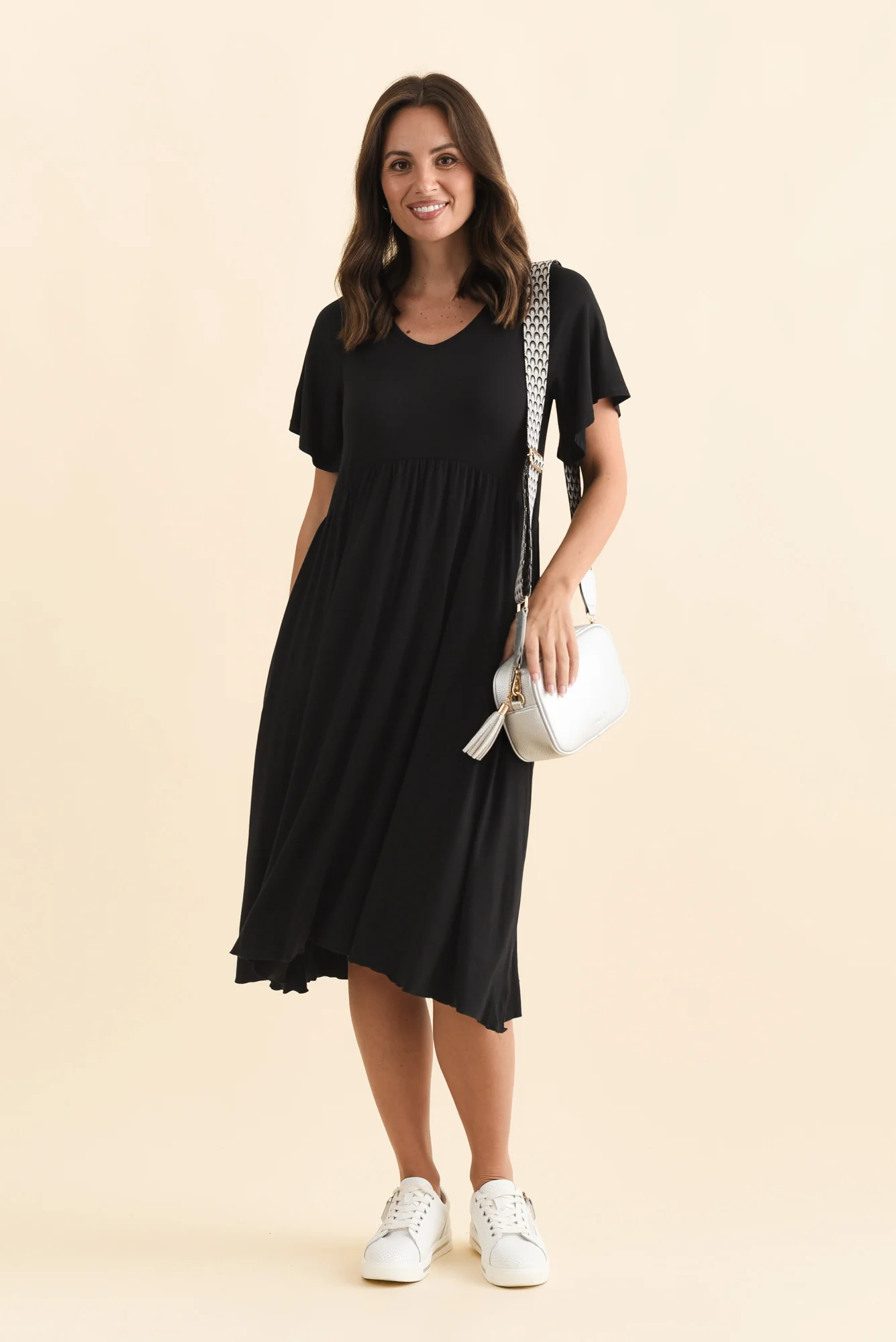 Donna Black Gathered Dress
