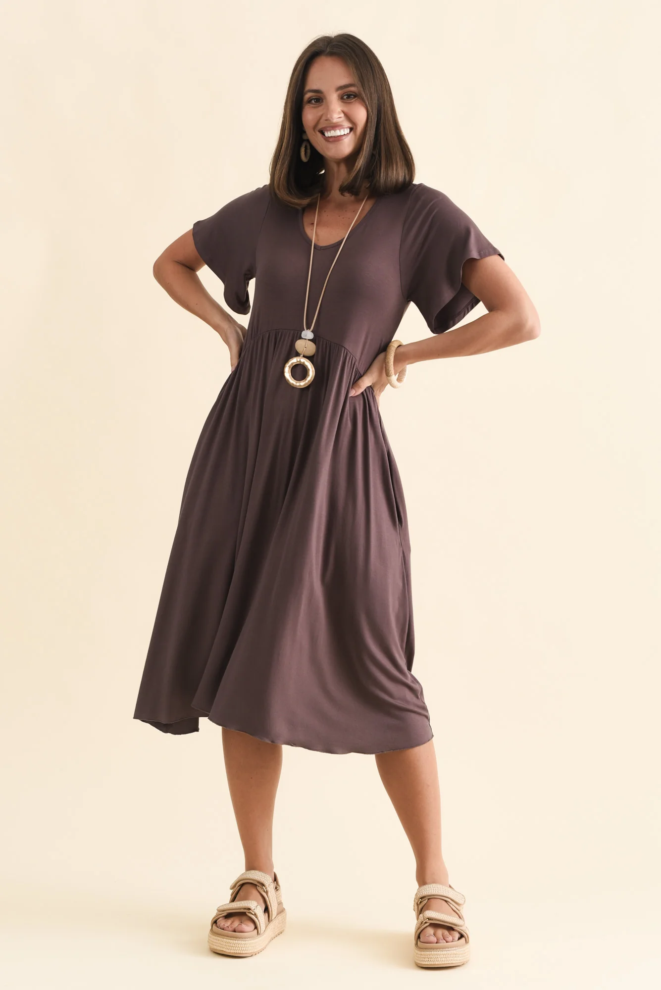 Donna Brown Gathered Dress - Image 2