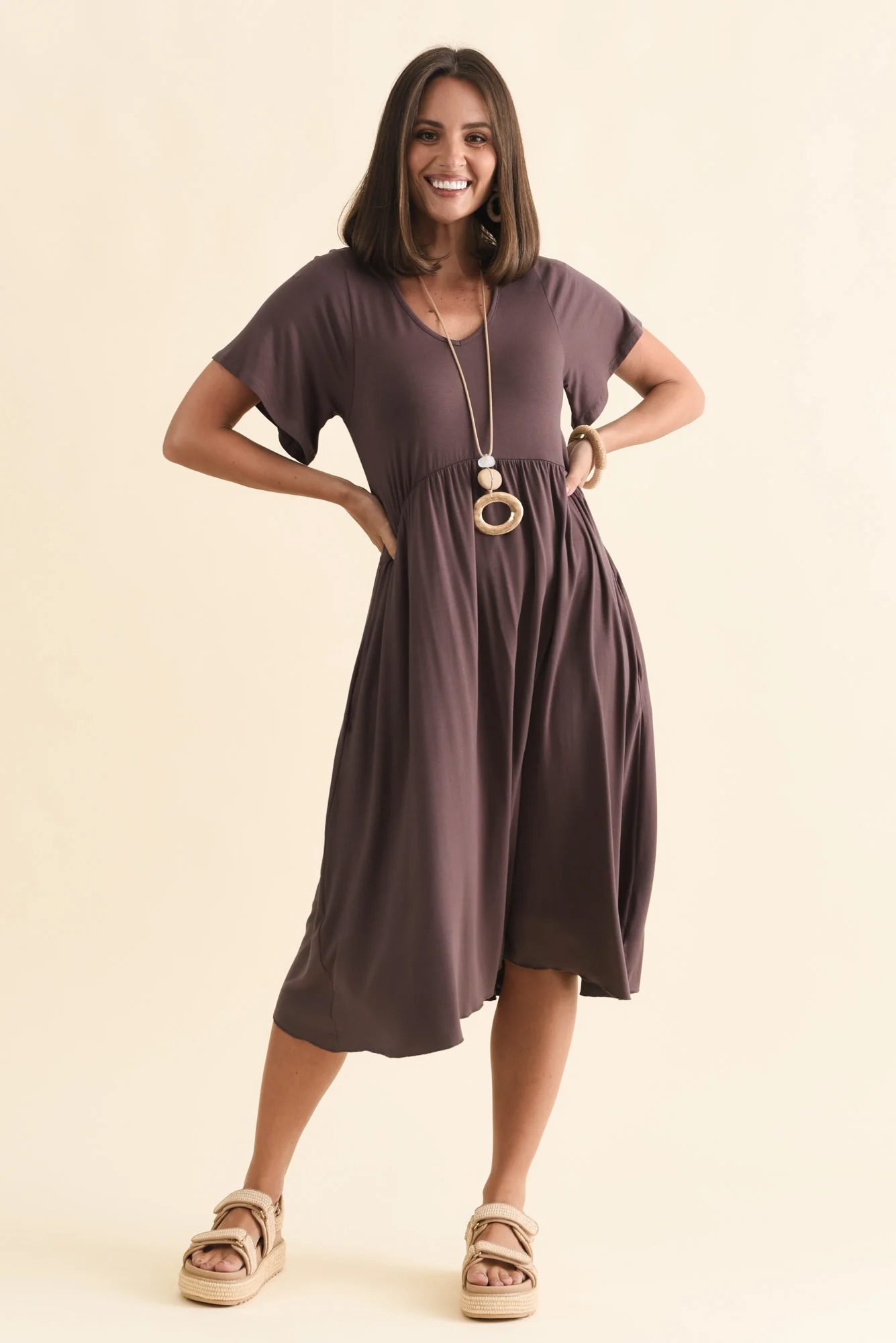 Donna Brown Gathered Dress - Image 6