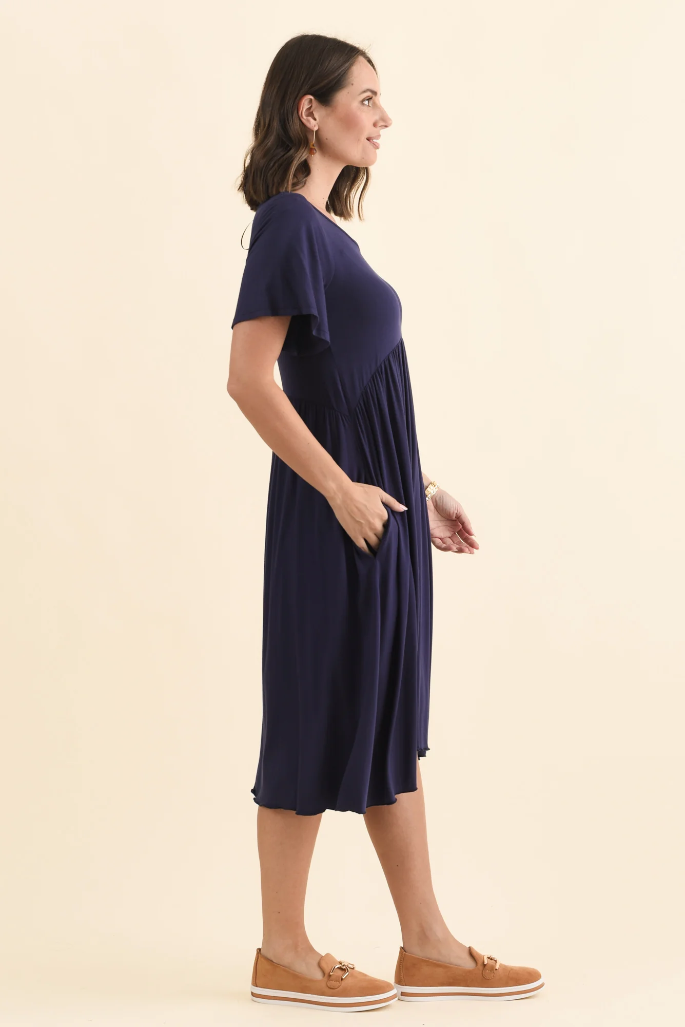 Donna Navy Gathered Dress - Image 2